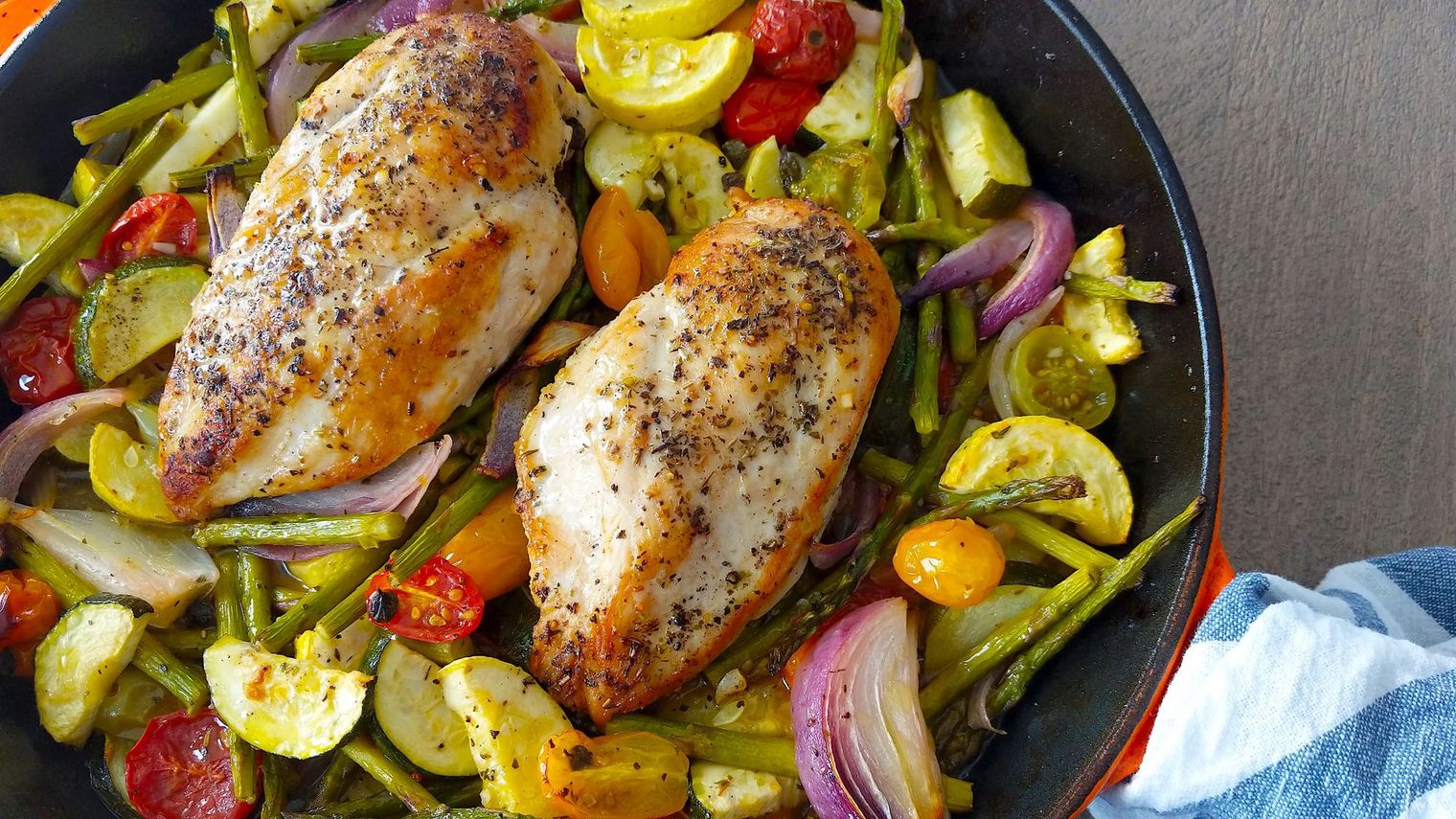 One Pan Olive Oil Roasted Chicken Breasts and Vegetables Recipe