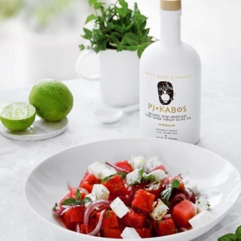 Watermelon Salad with High-Phenolic Extra Virgin Organic Olive Oil
