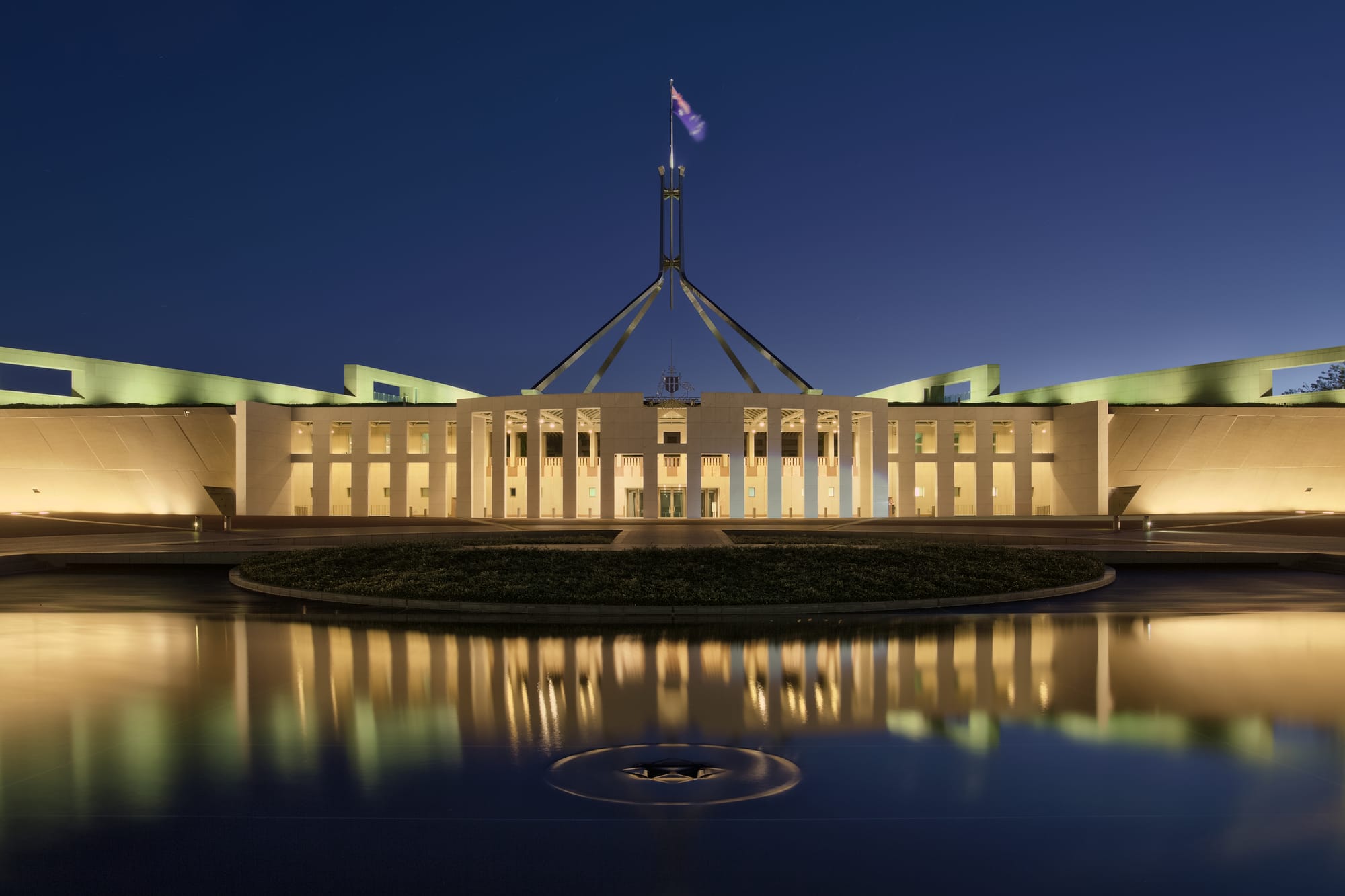 Parliament House at dusk, Canberra