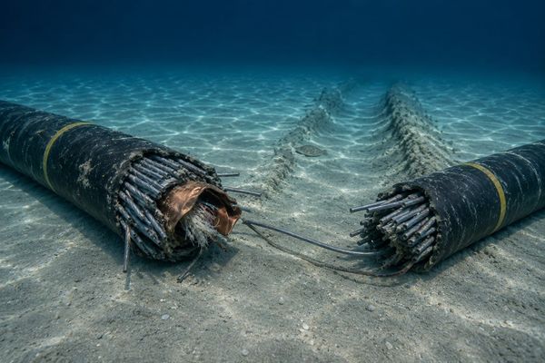 A severed undersea communications cable on the seabed