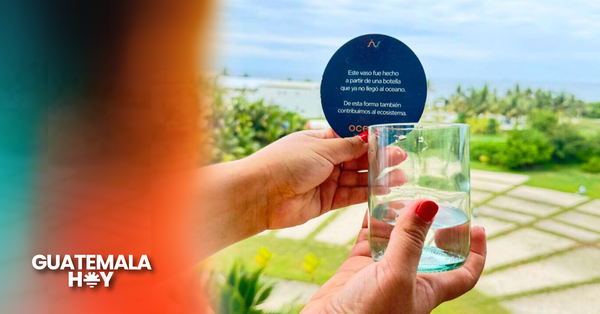 Vaso artesanal hecho con botella reciclada por Gronn y Oceana en la costa pacífica y producido en Antigua Guatemala.