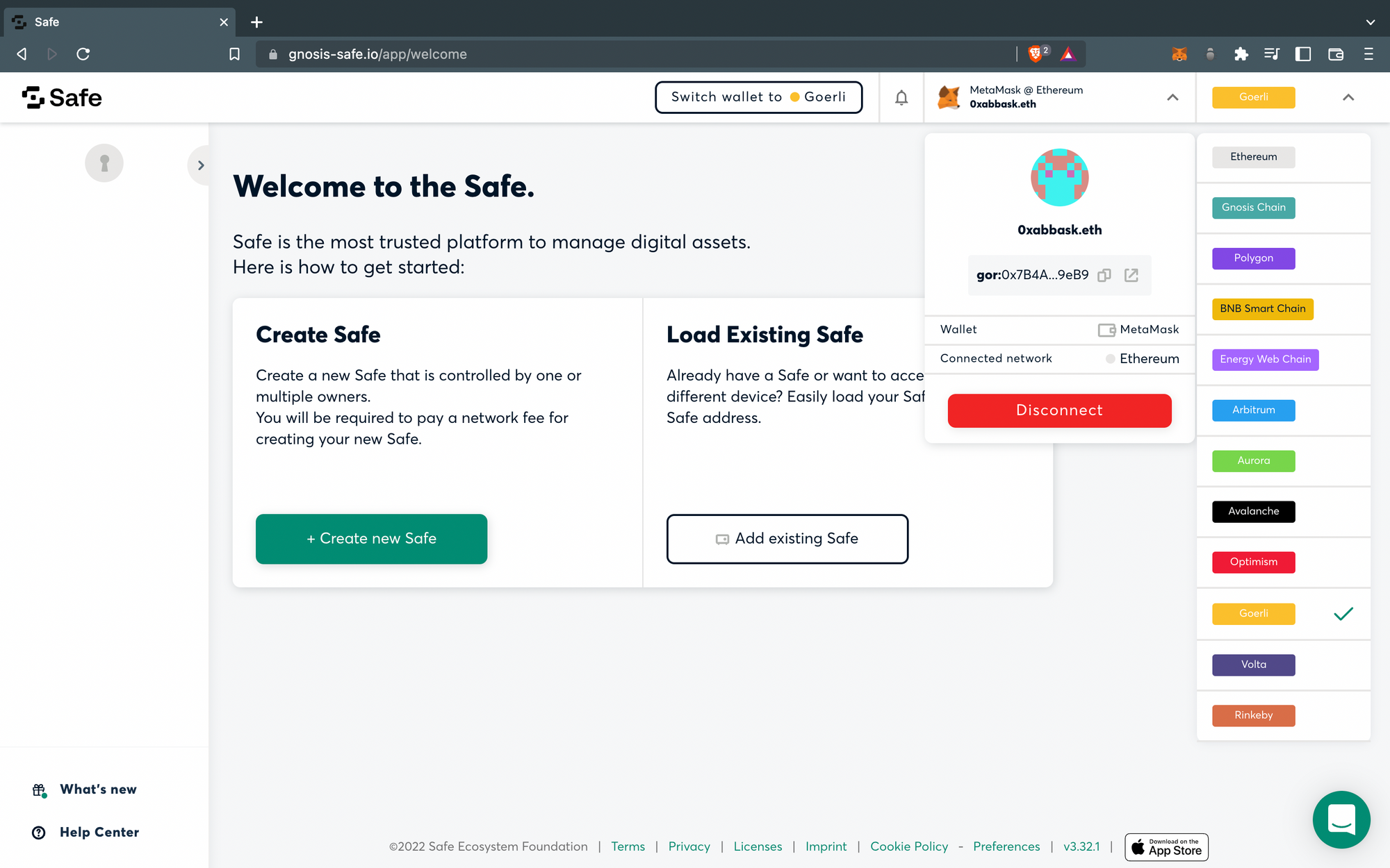 Select the chain you want to deploy your Safe to