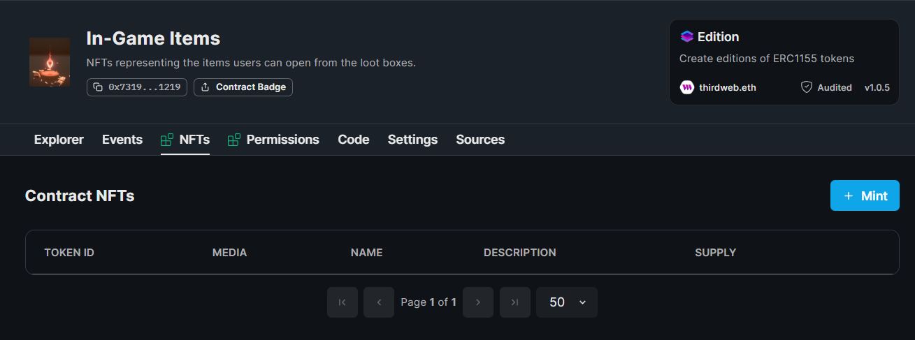 Click Mint from the NFTs Tab