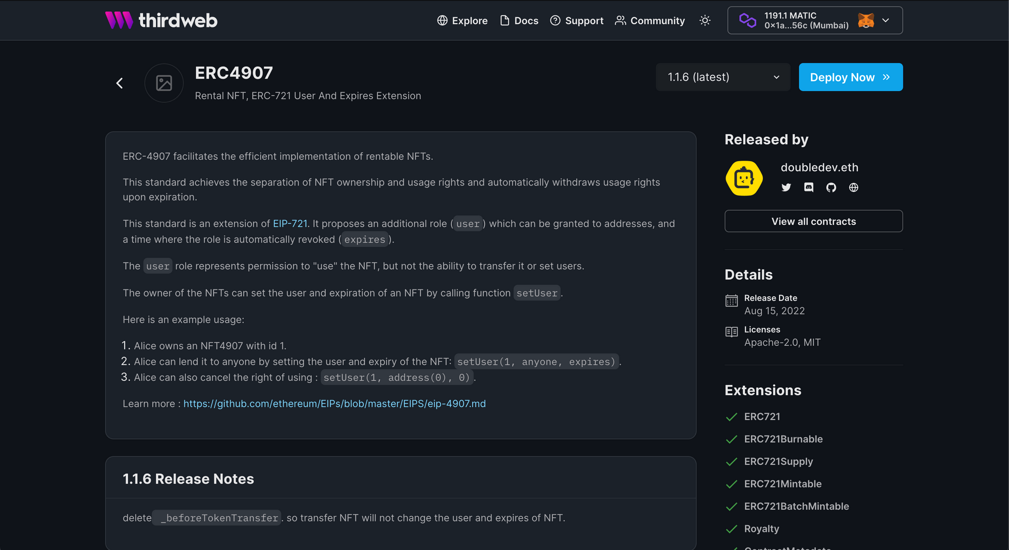 ERC4097 contract on thirdweb explore