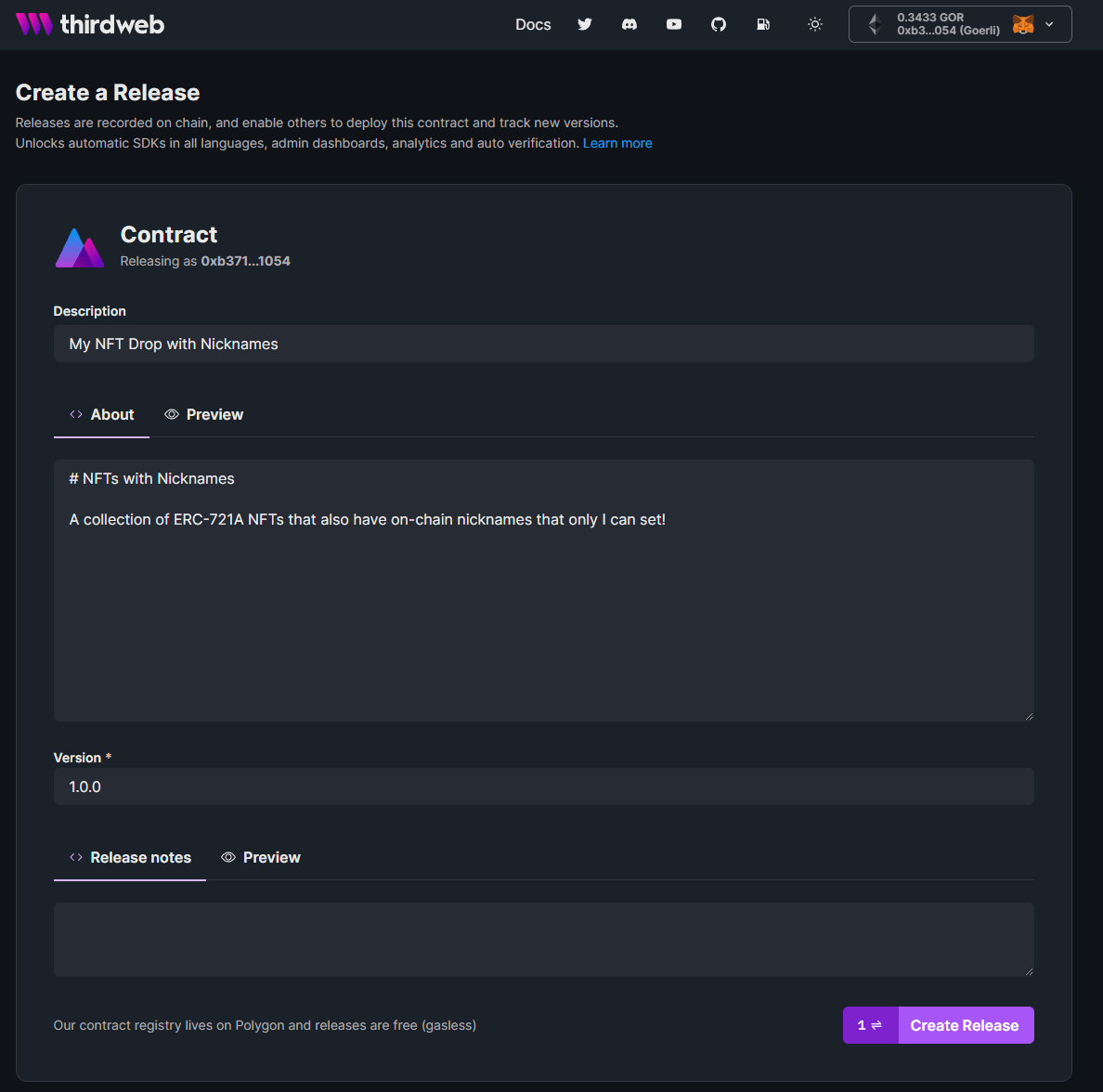 Add metadata of your contract