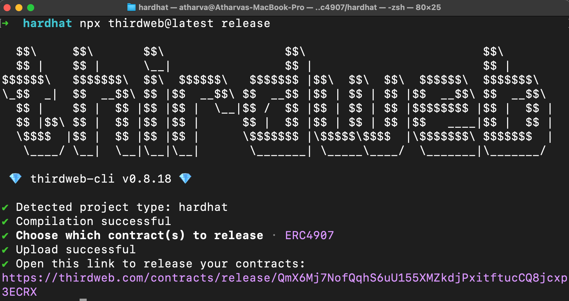 thirdweb CLI releasing custom contracts