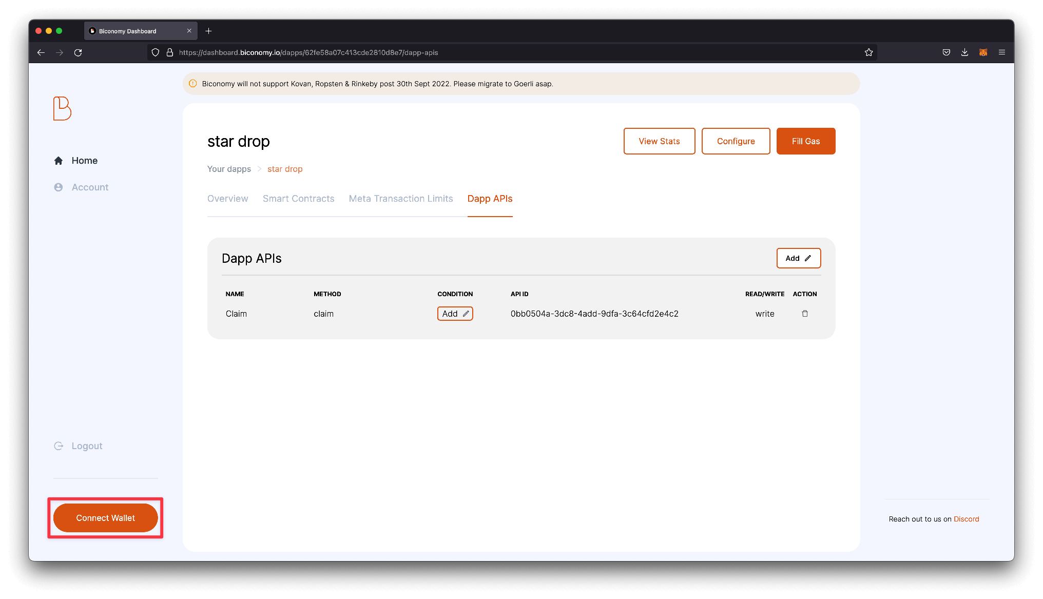 Create a new dapp api