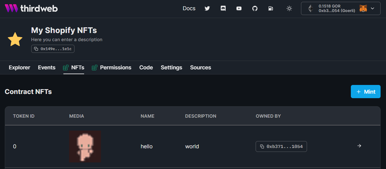 we can view the nft on our dashboard