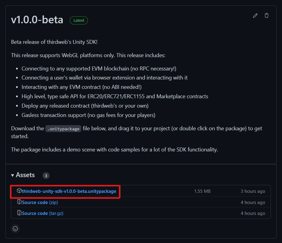 Download thirdweb unity package