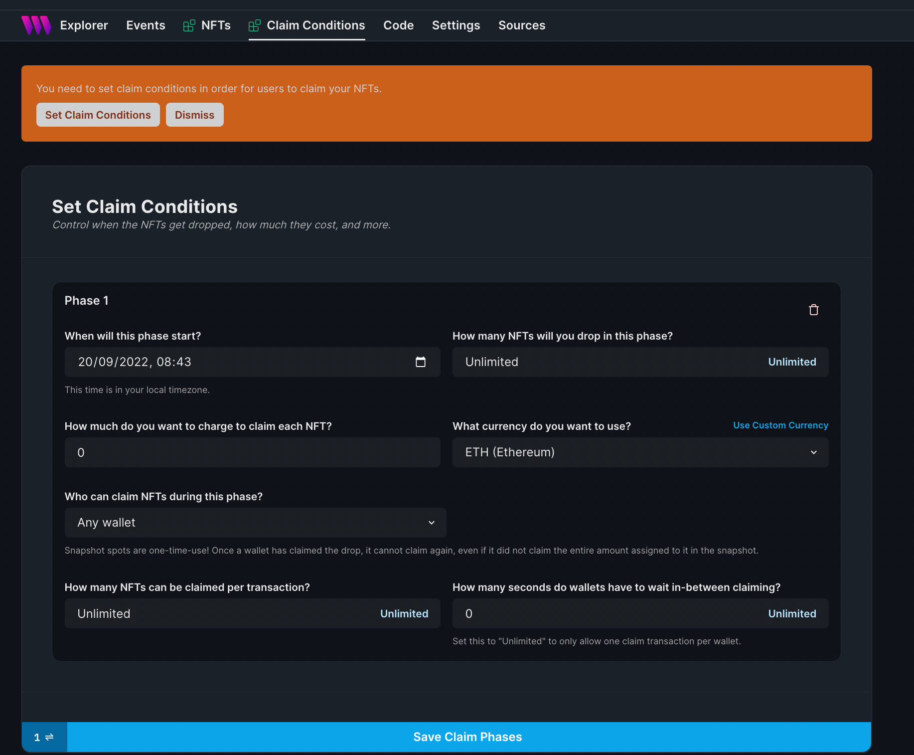 Set a new Claim Phase