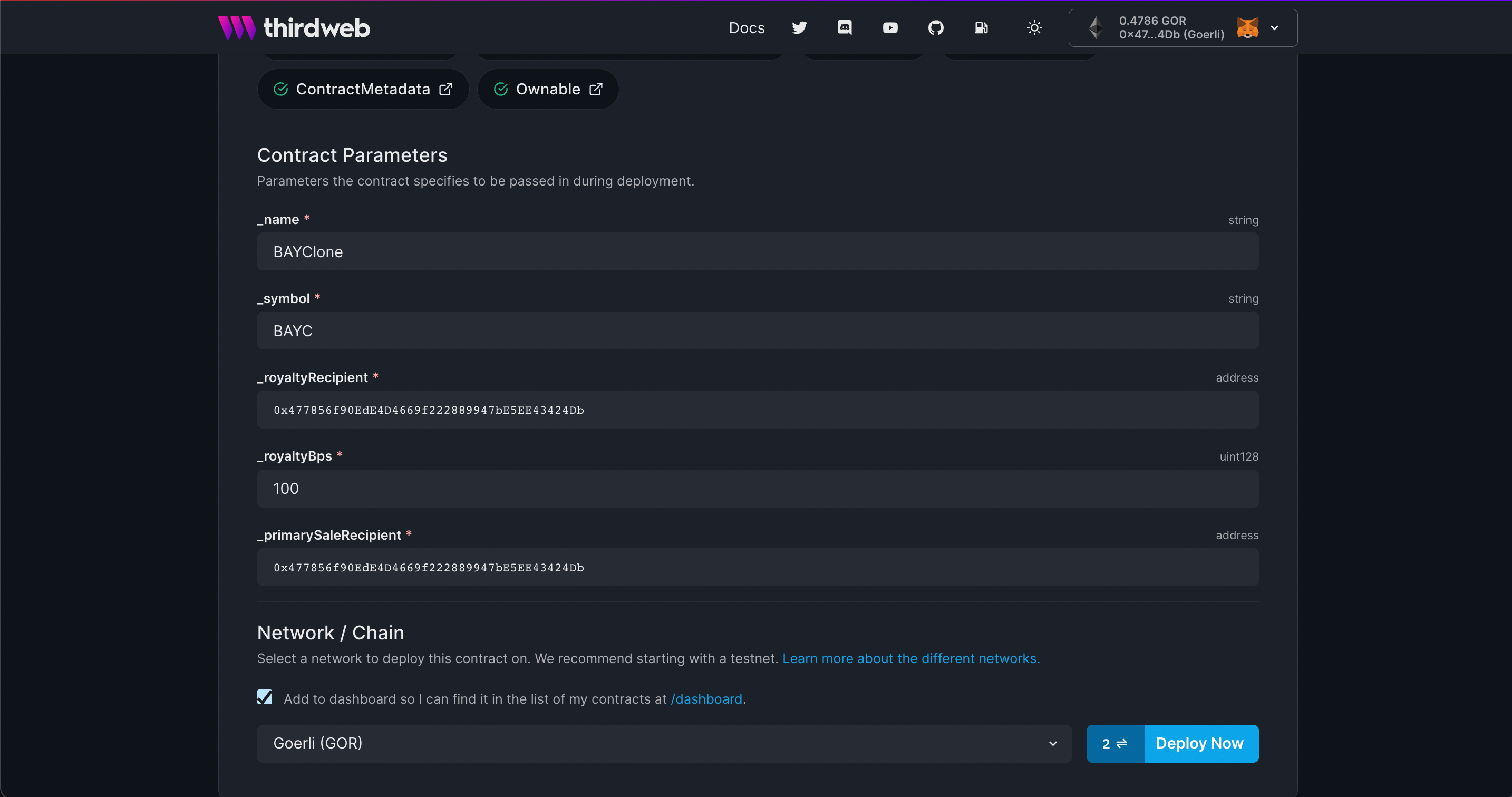 Populate metadata into the BAYC Contract and deploy