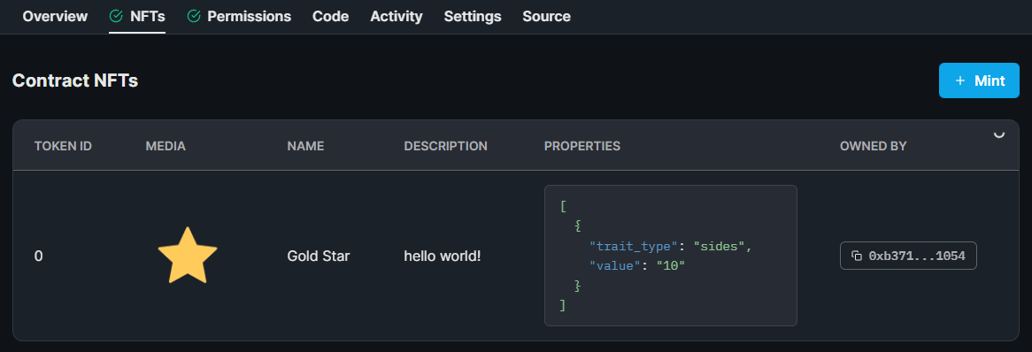 NFT has been minted successfully