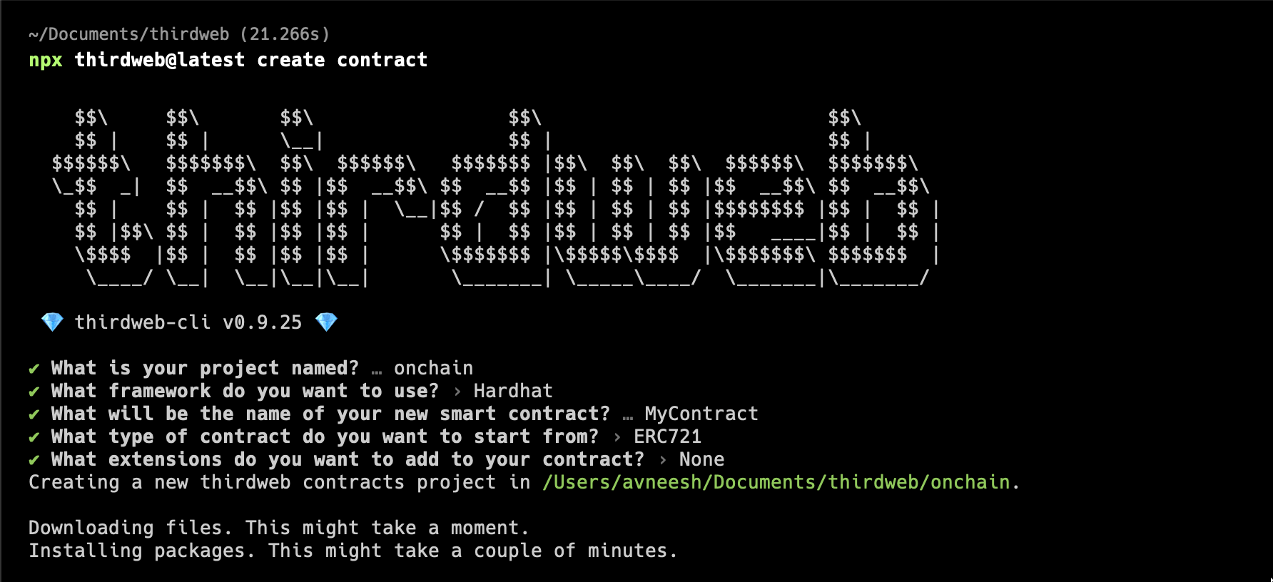 Create a new contract using npx thirdweb@latest create contract