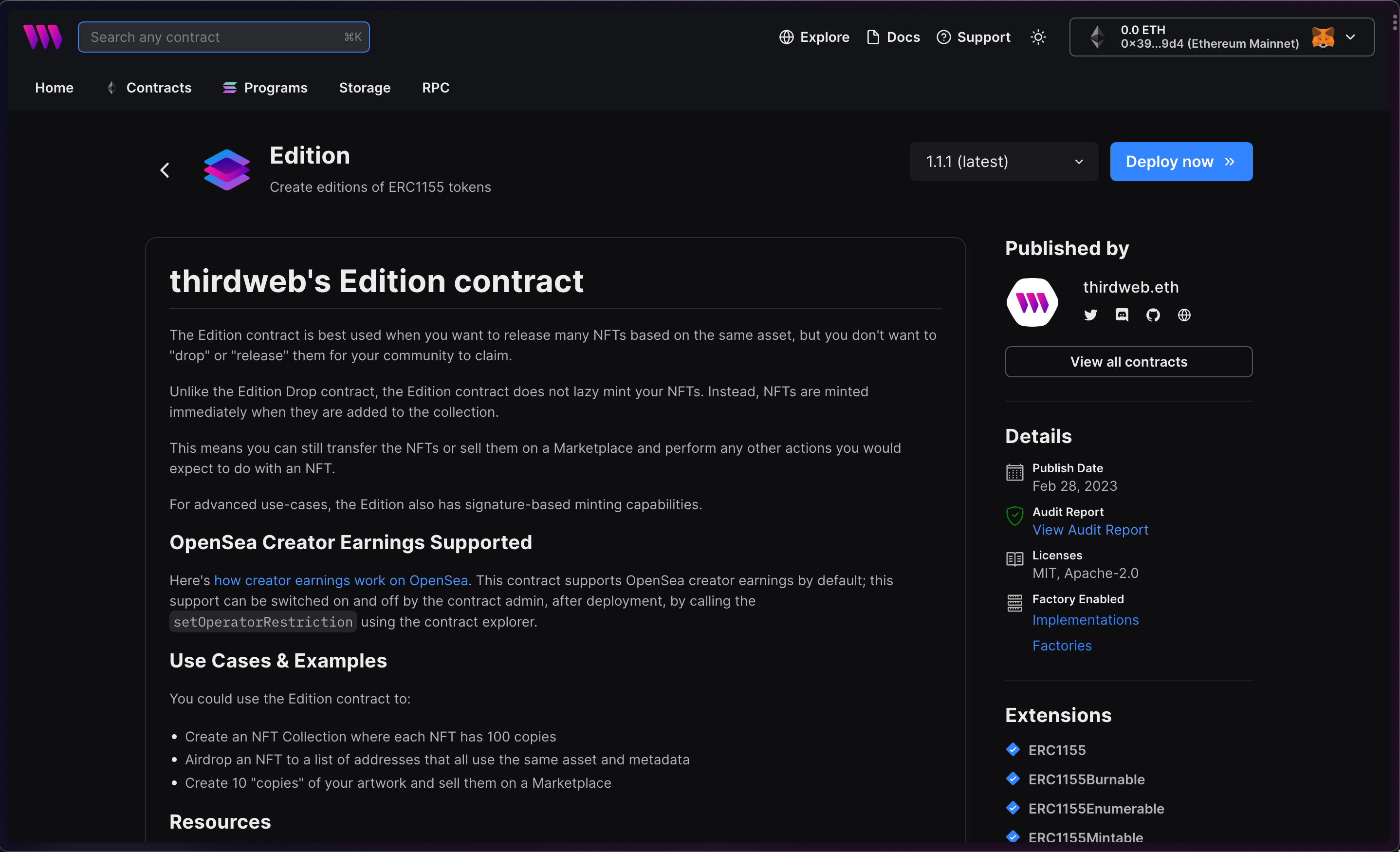 thirdweb's Edition Contract