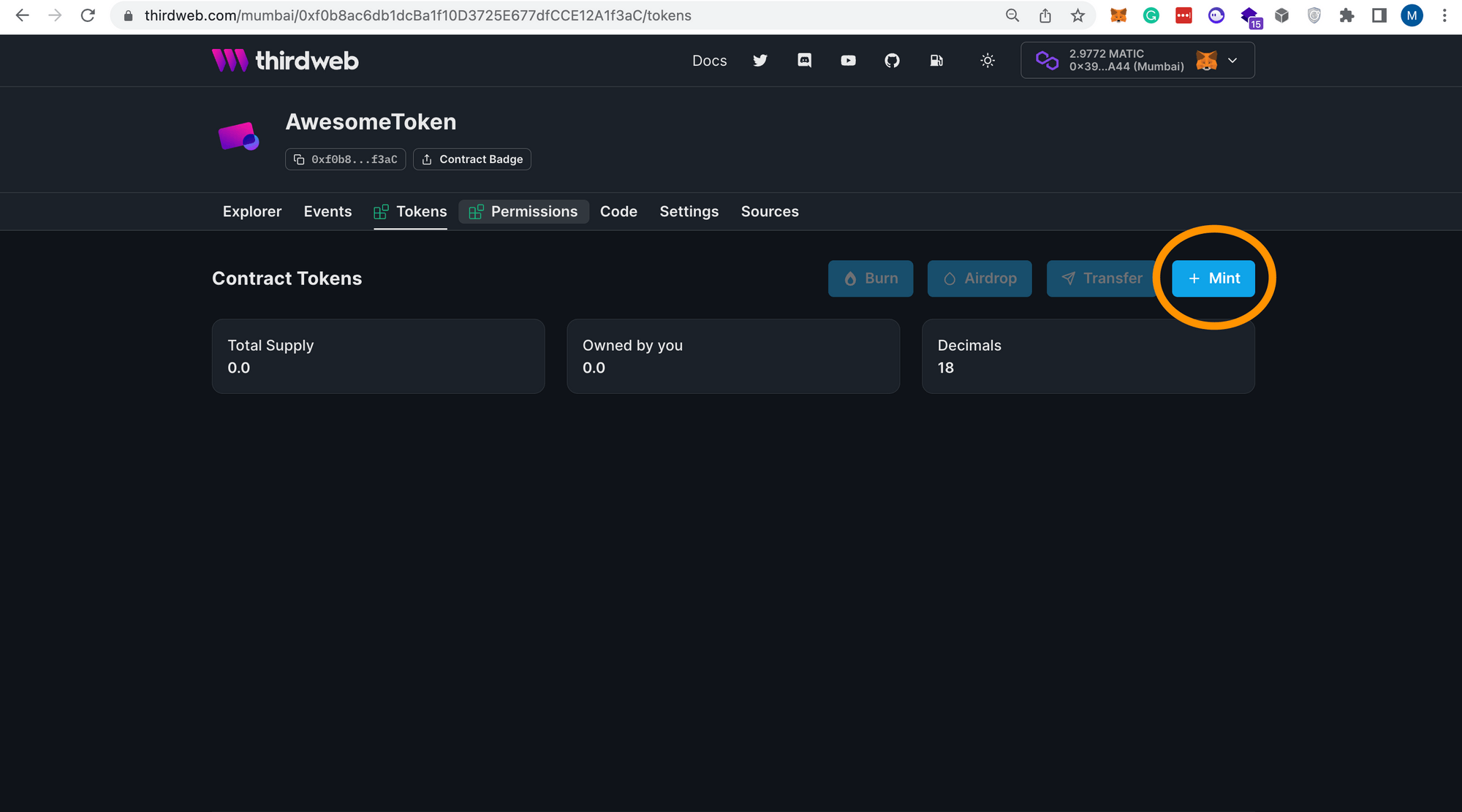 Mint additional supply