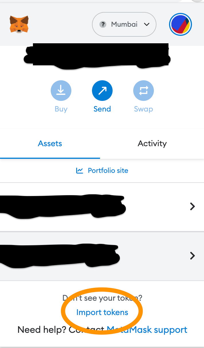 Import tokens into metamask 
