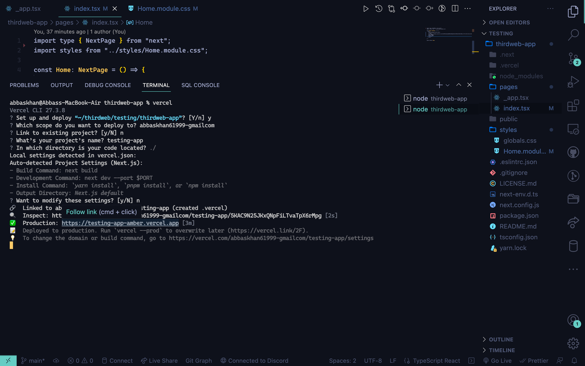 Deploy the project to vercel