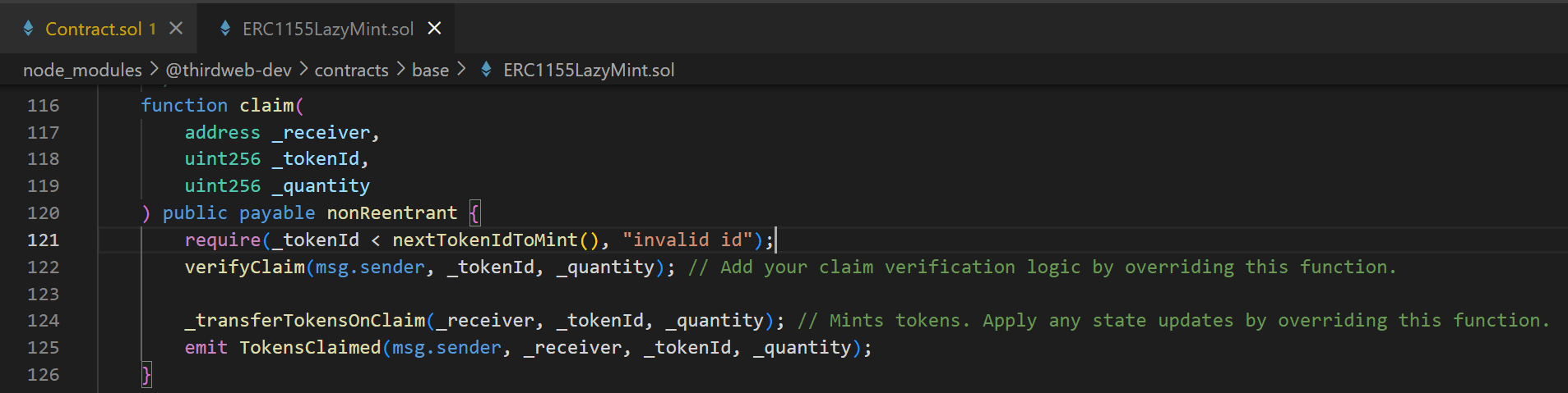 Claim function source code