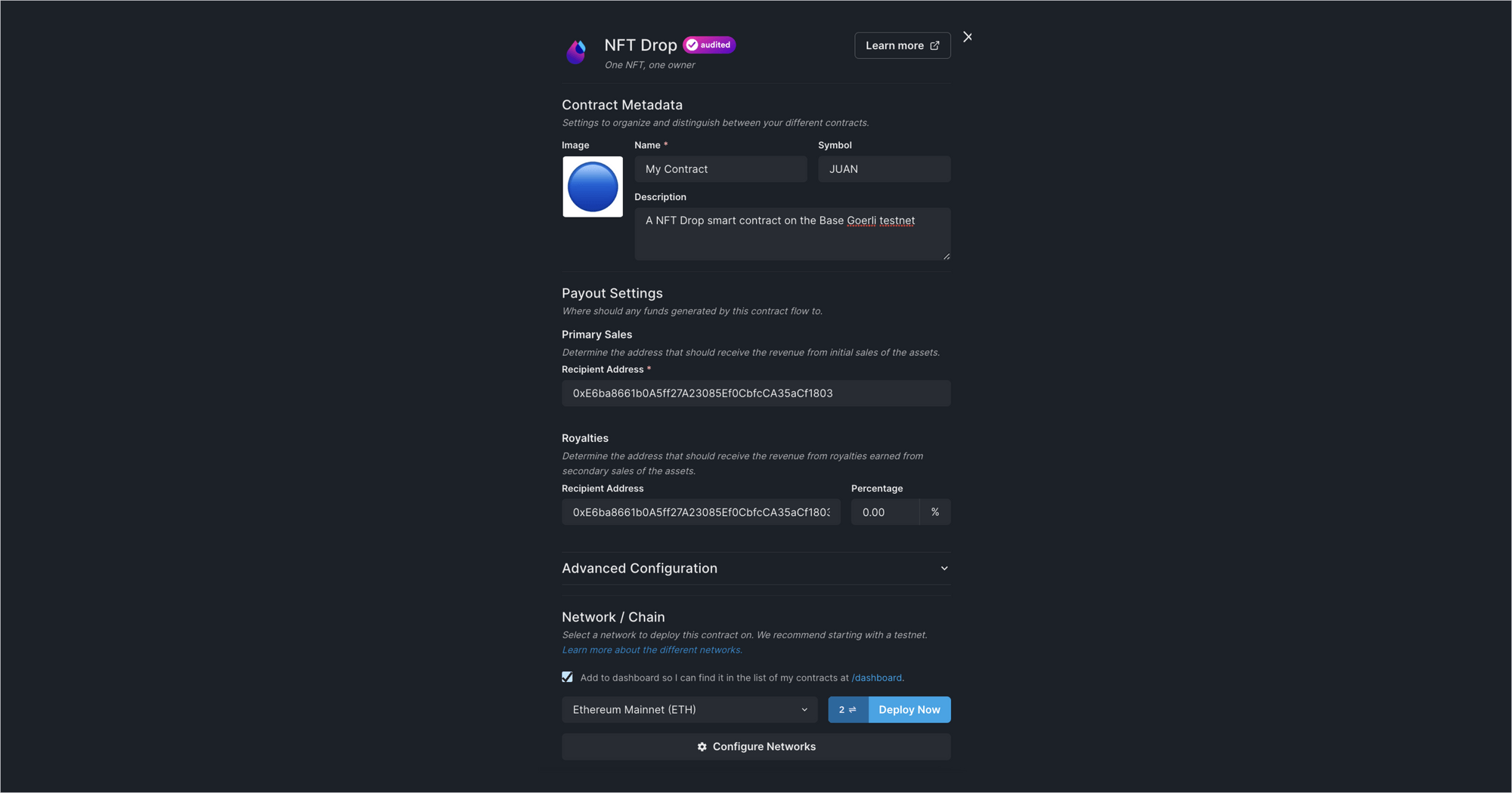 Add metadata for the contract