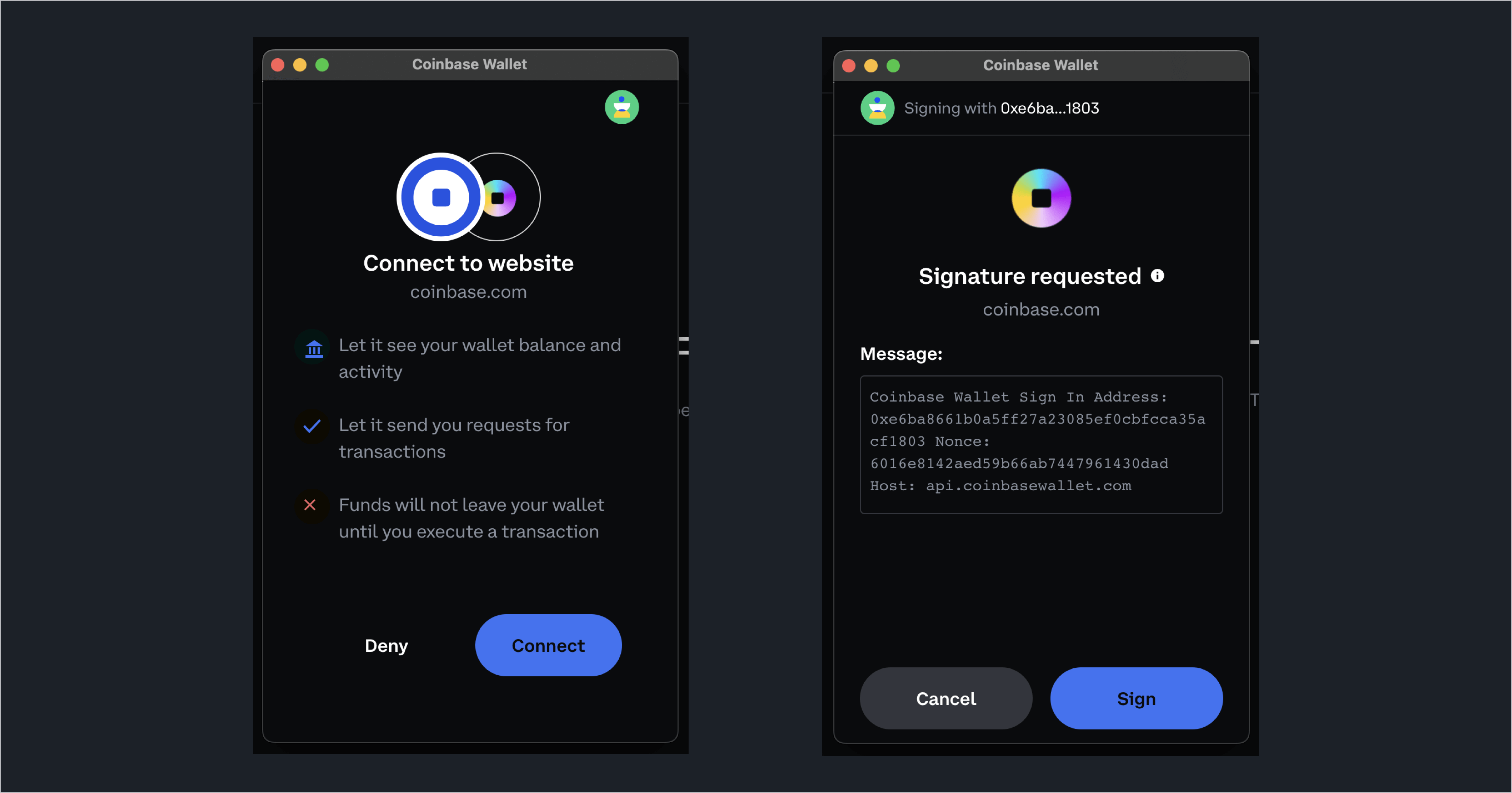 Sign in using the Coinbase wallet