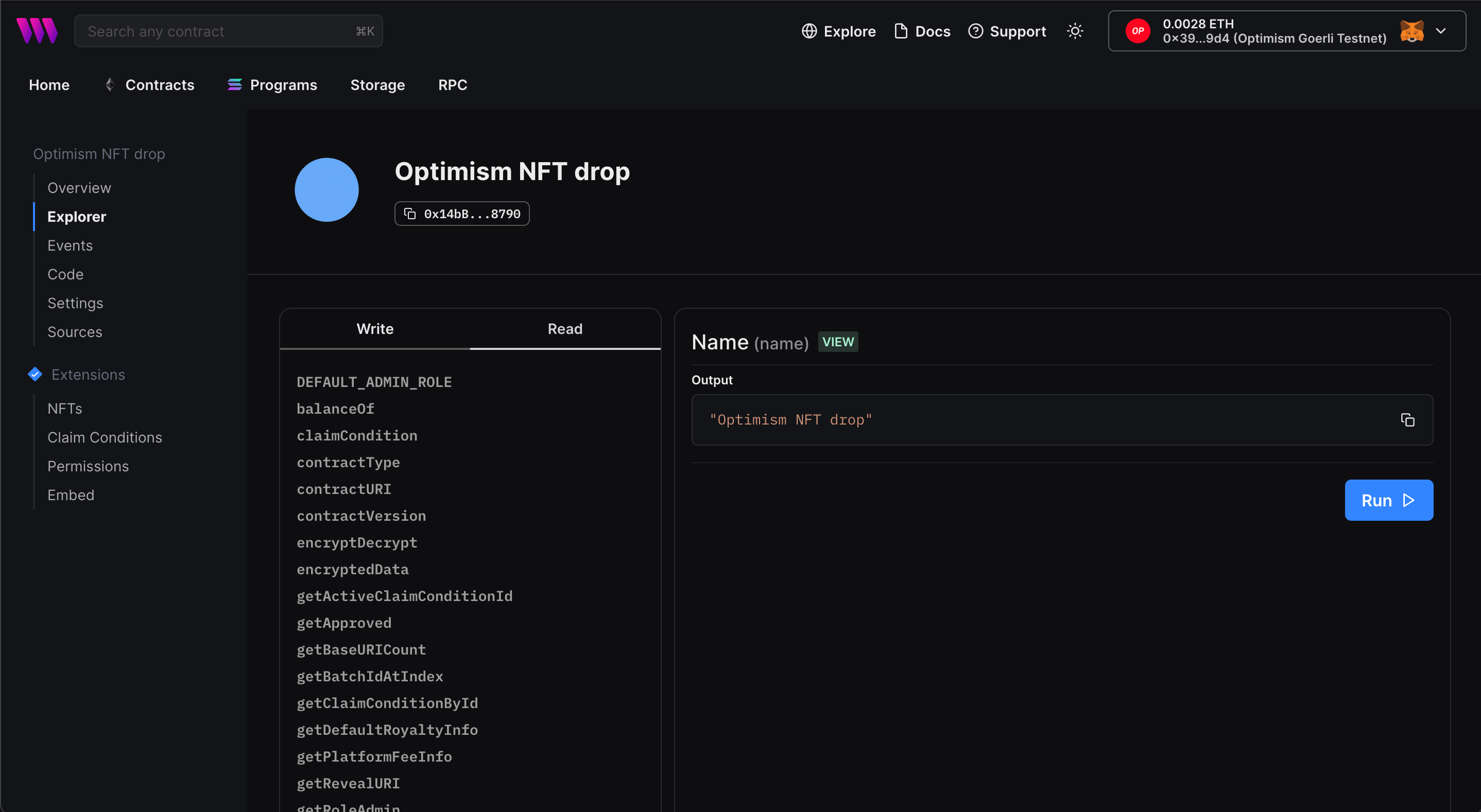 Calling the Read name function from Explorer