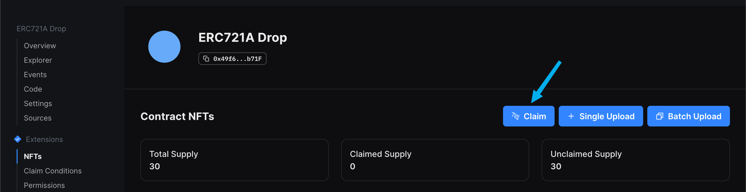Click on the Claim button on the dashboard