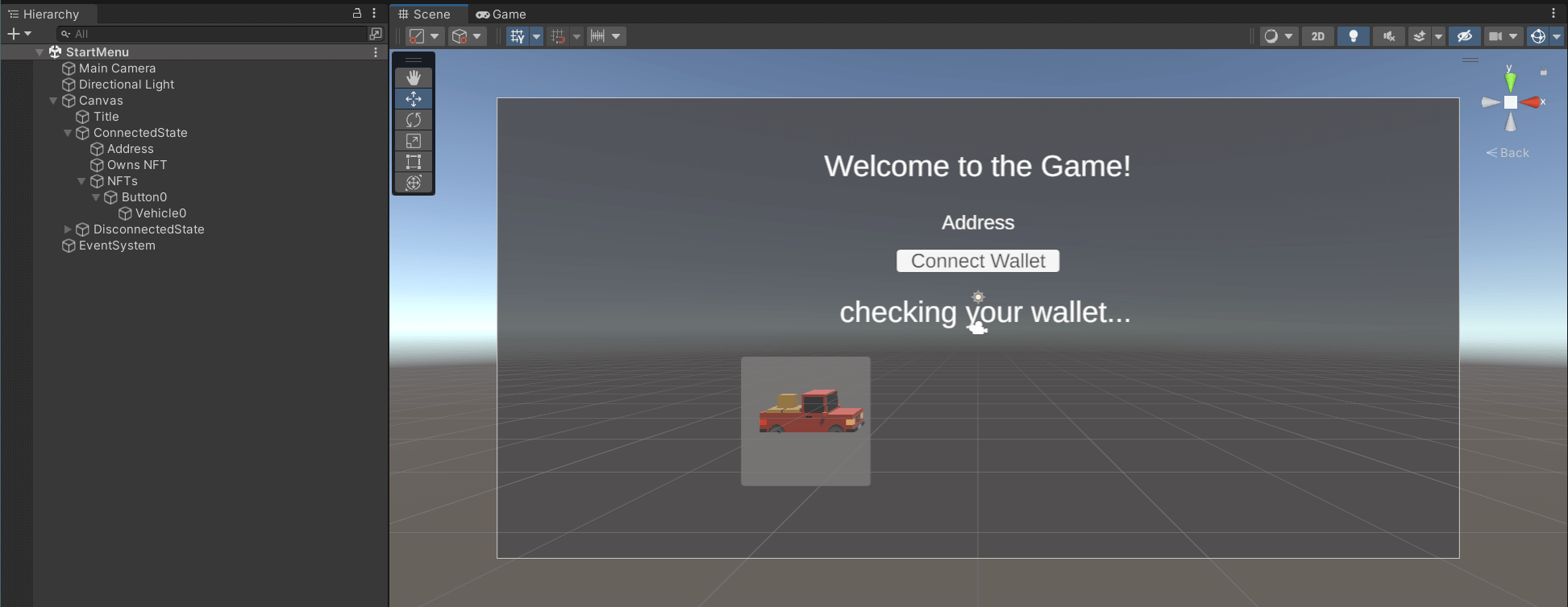 Demo selectable NFTs Menu
