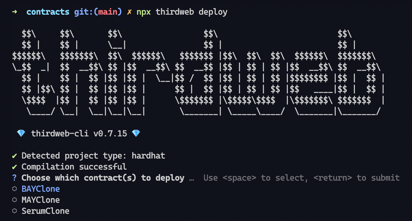 Deploy the contracts using npx thirdweb deploy