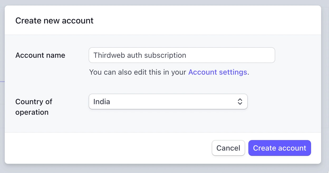 Create a new stripe account