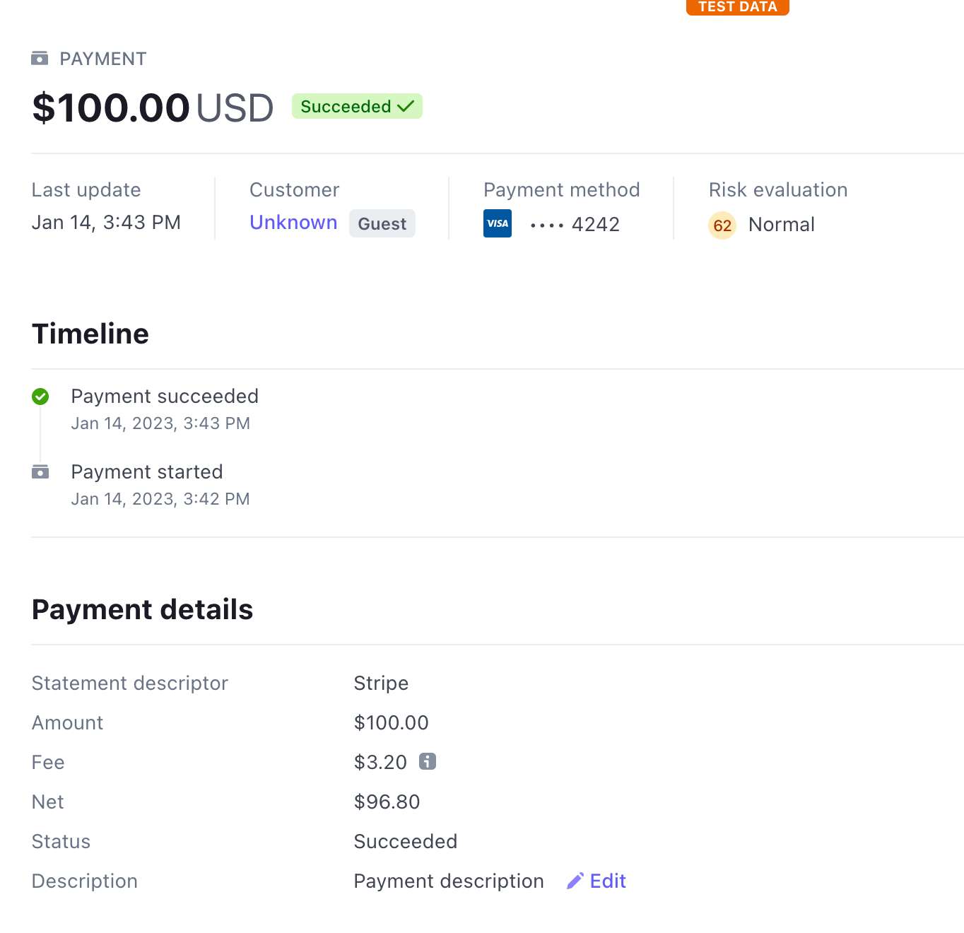 Payment succeeded on stripe