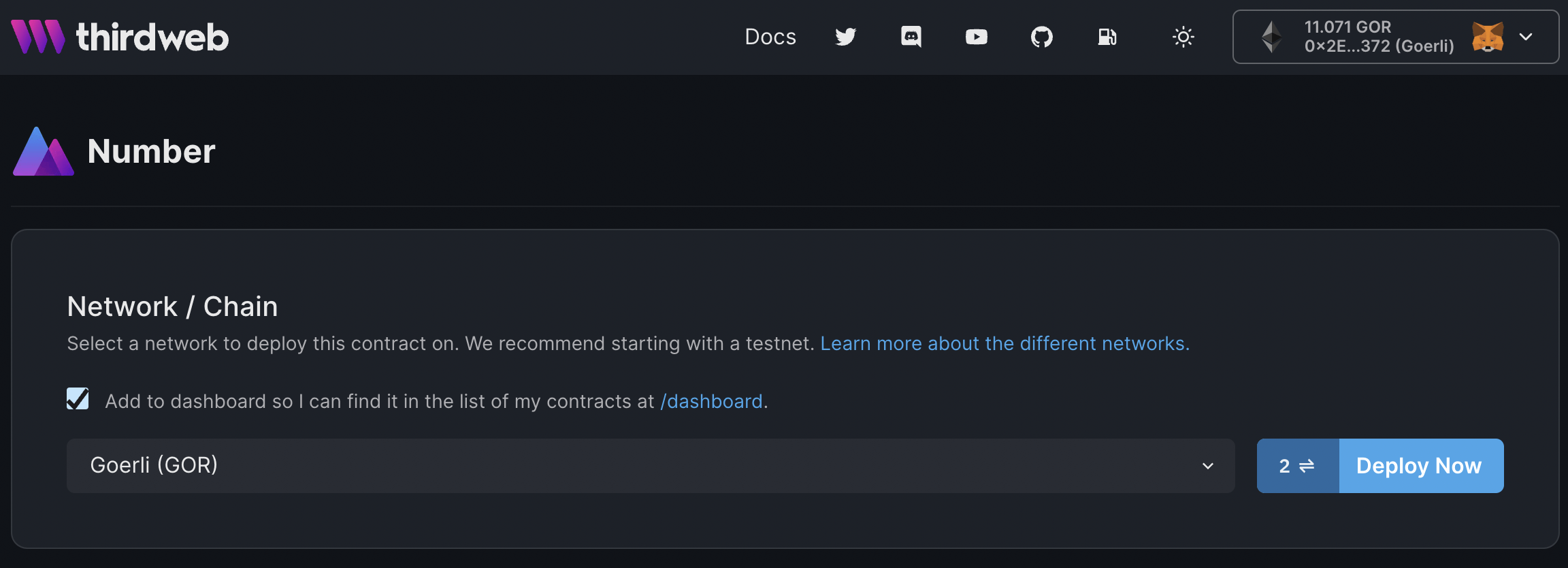 Select network and deploy contract