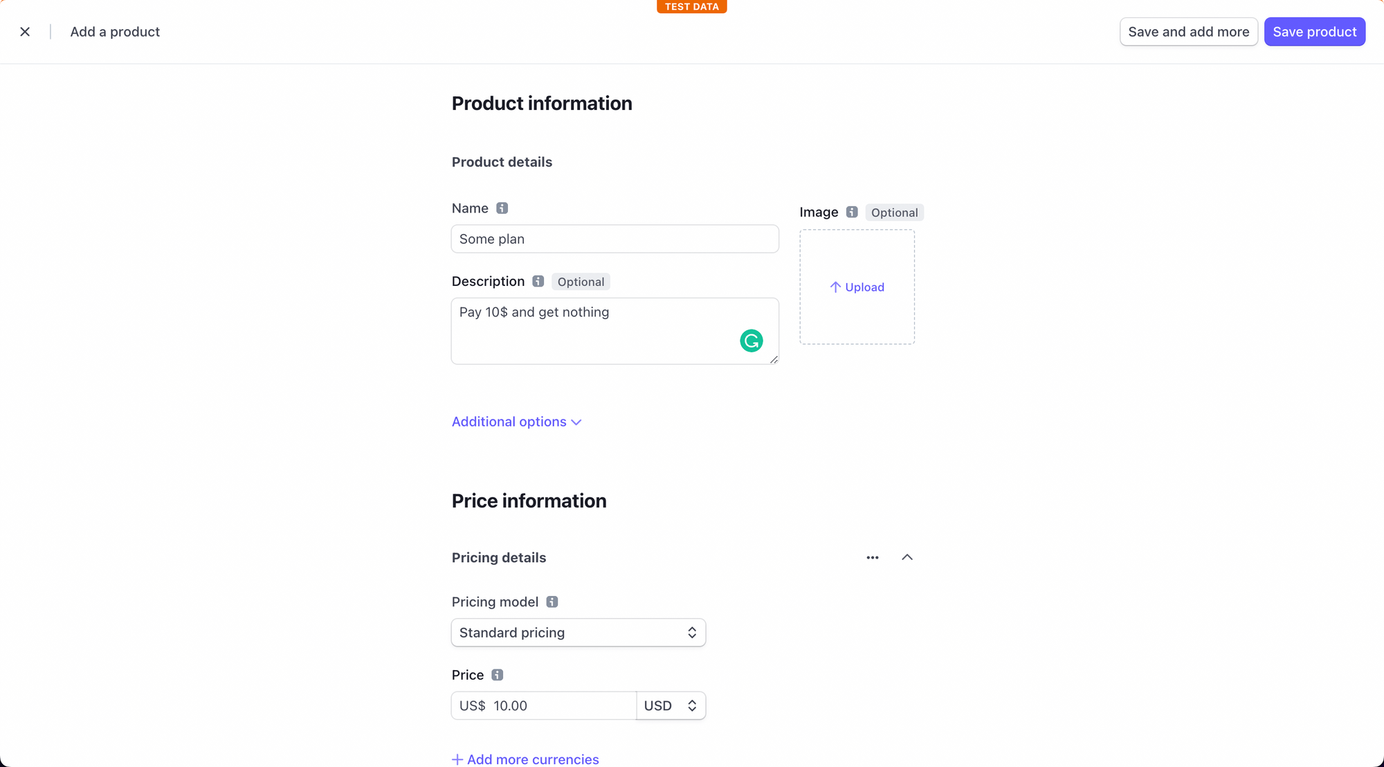 Fill in the information for pricing