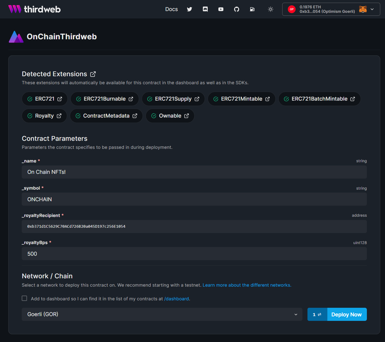 Populate the metadata for the contract