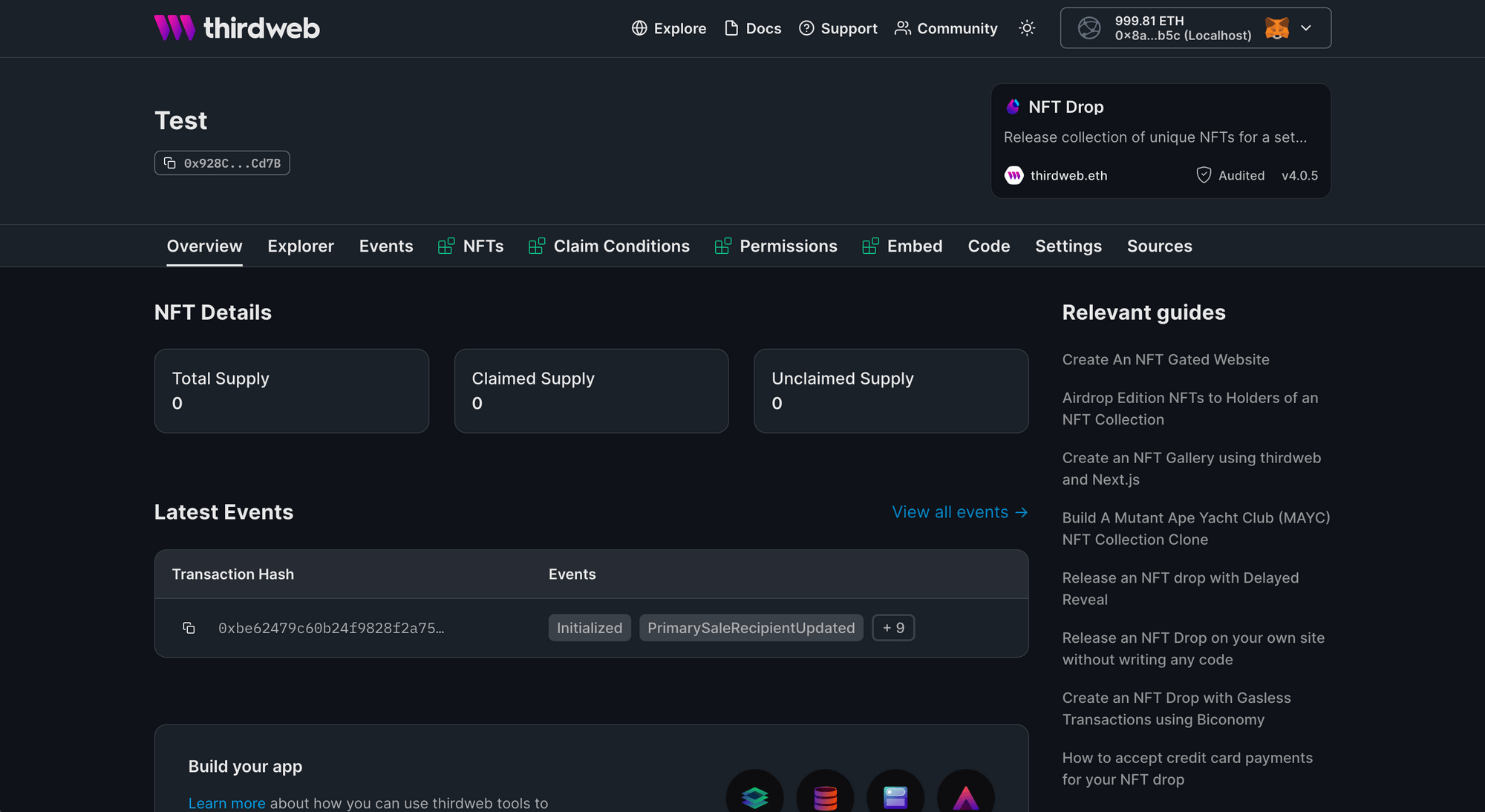 thirdweb explore featuring various smart contracts