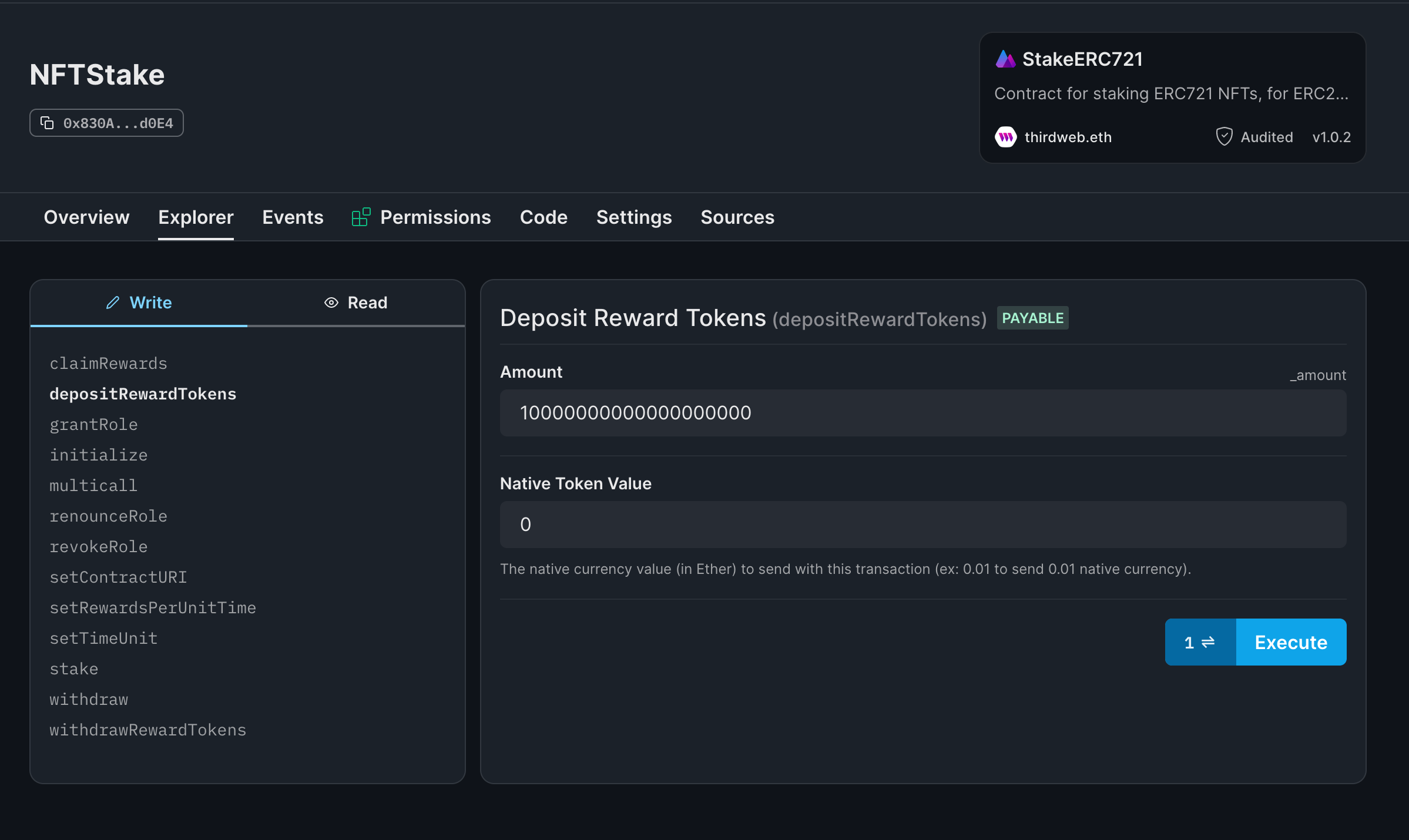 Deposit Reward Tokens into the contract