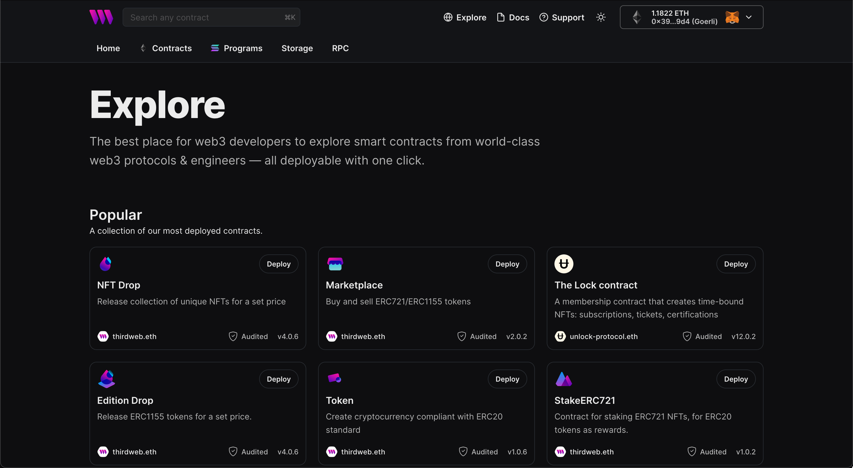 thirdweb Explore page