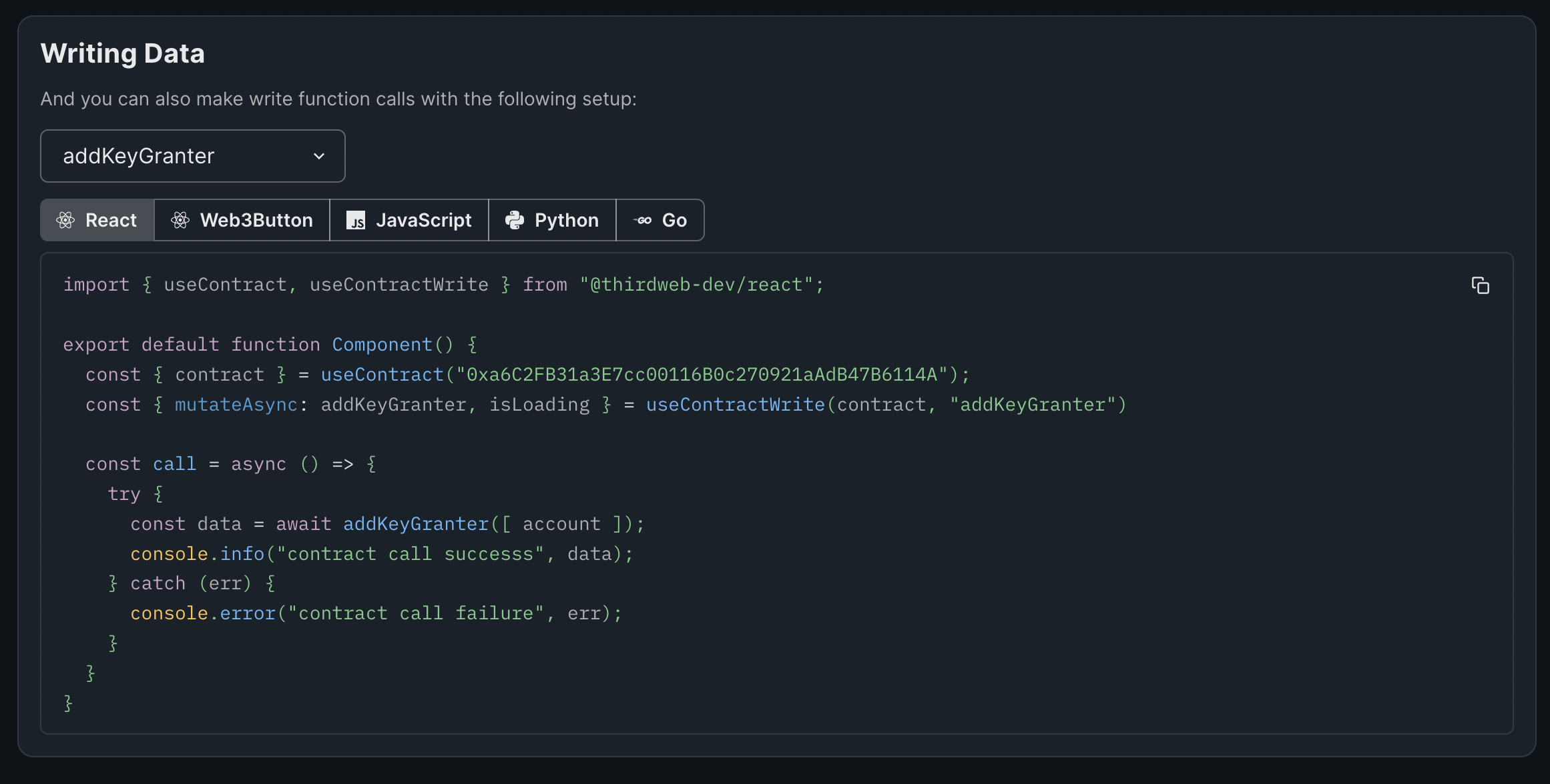Write data to your contract using the SDK