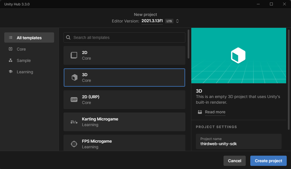 Click create project