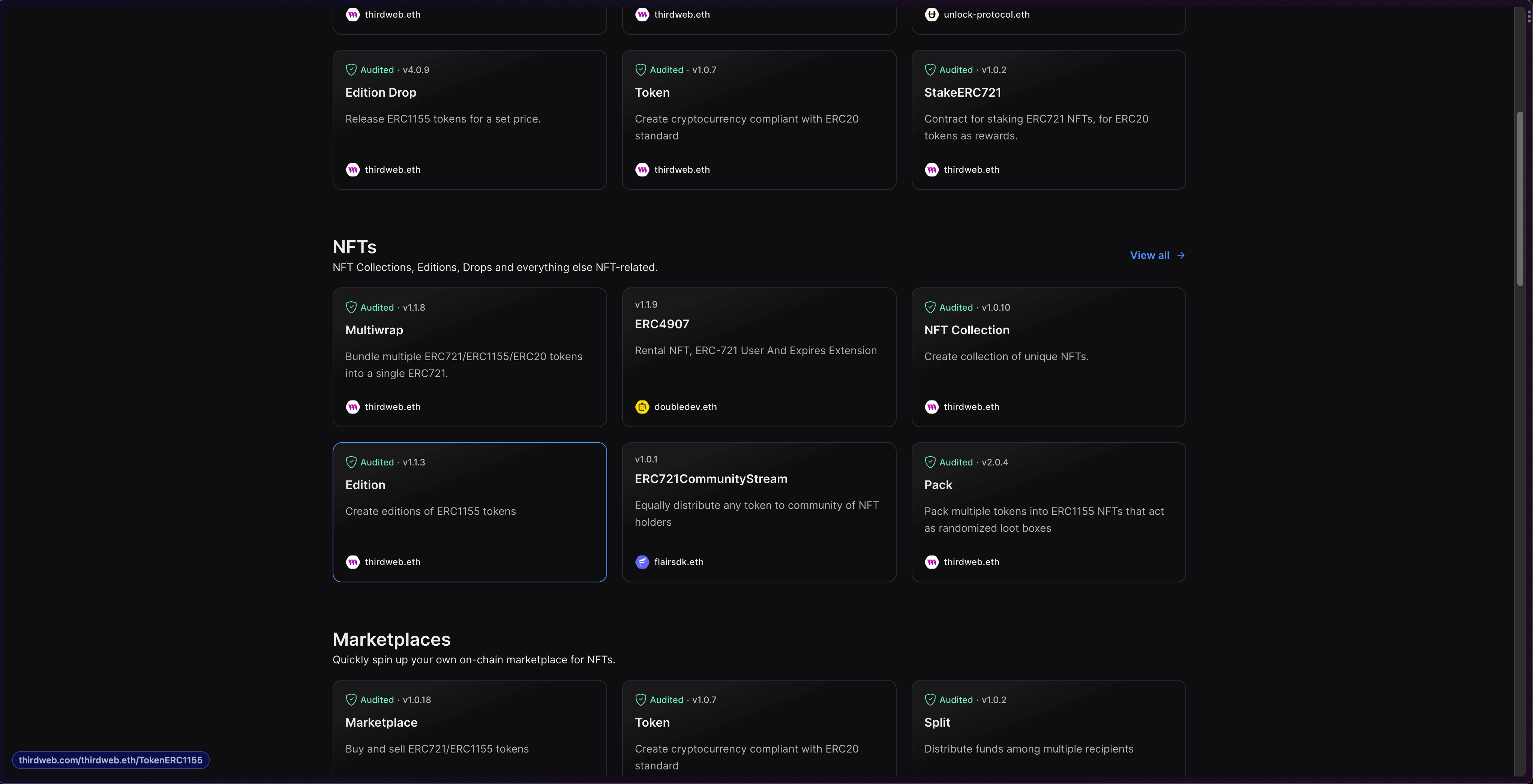 thirdweb explore page