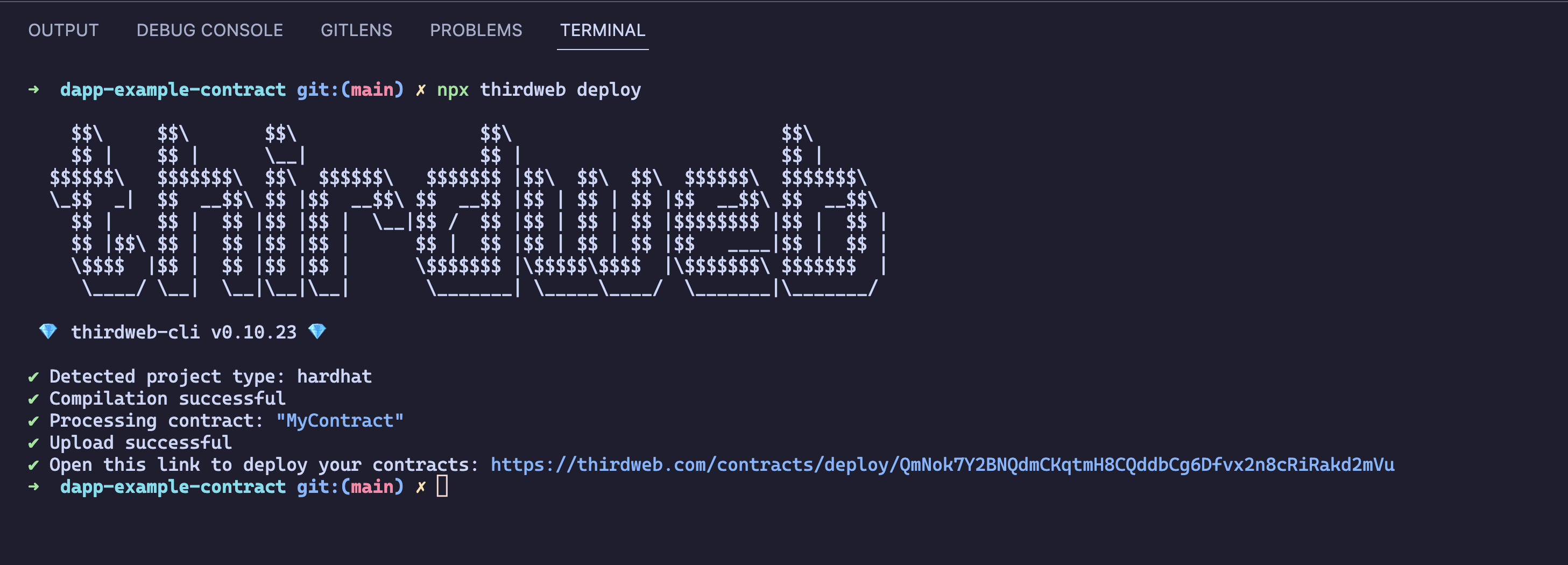 Deploy contract using npx thirdweb deploy
