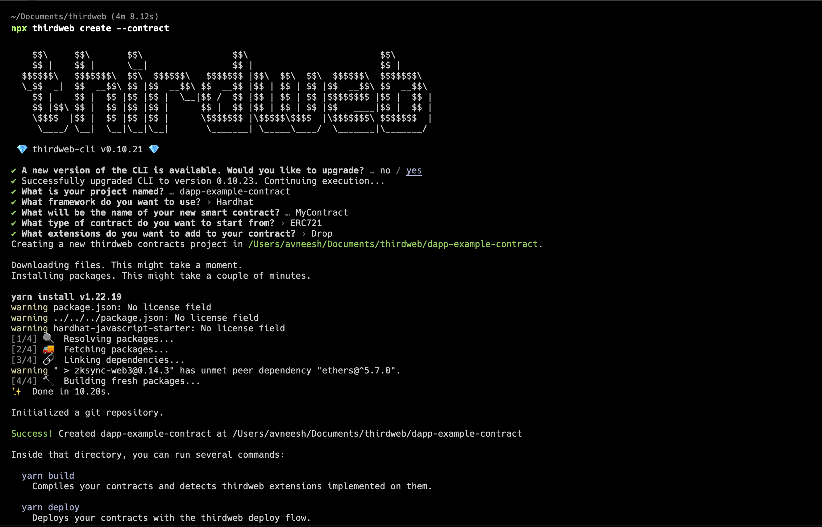 Create a new smart contract using thirdweb create