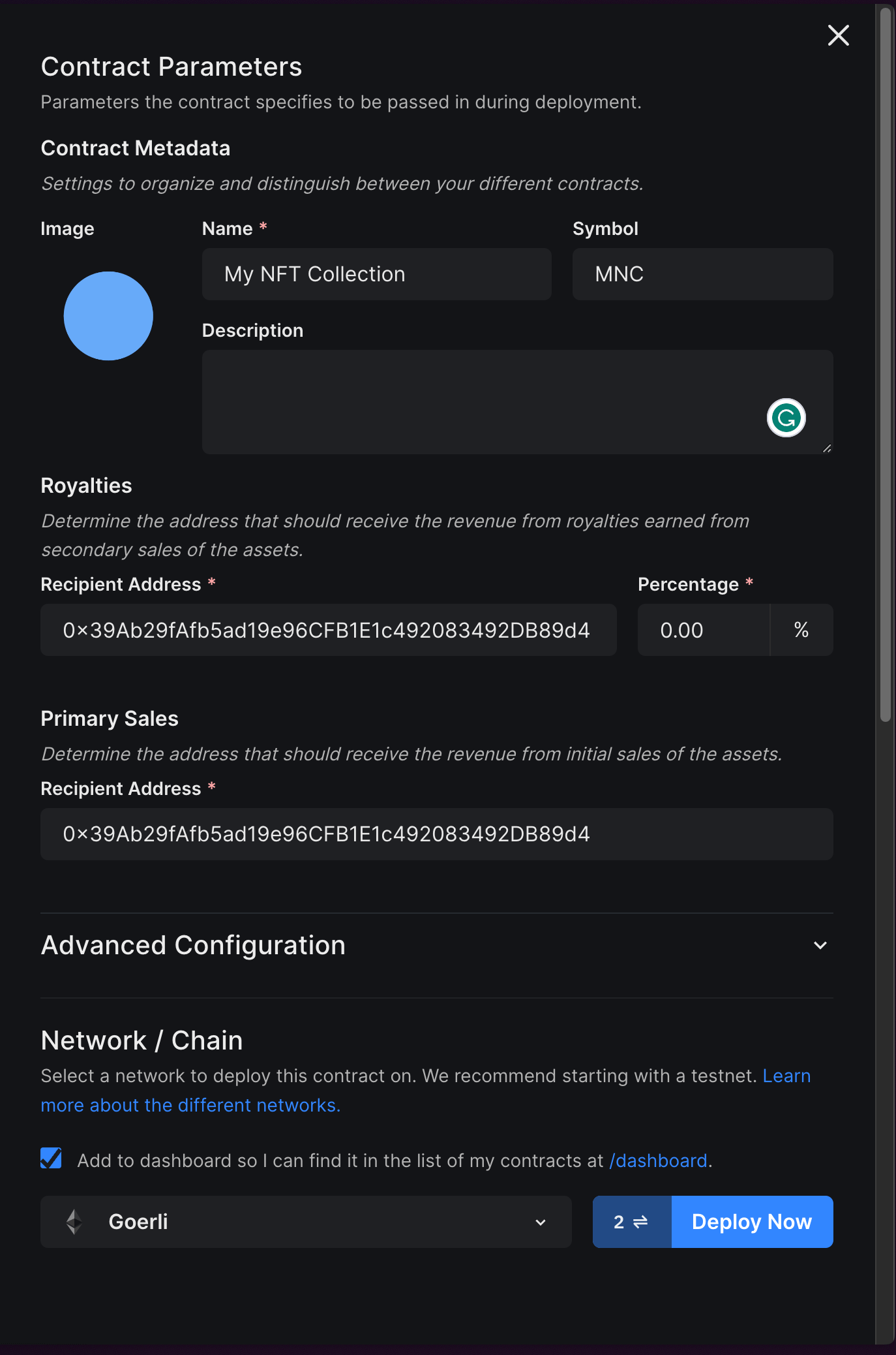 Populate metadata of your contract