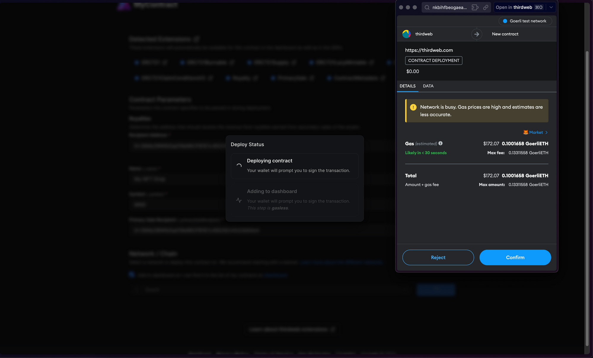 Click on Deploy now and confirm the transaction that pops up