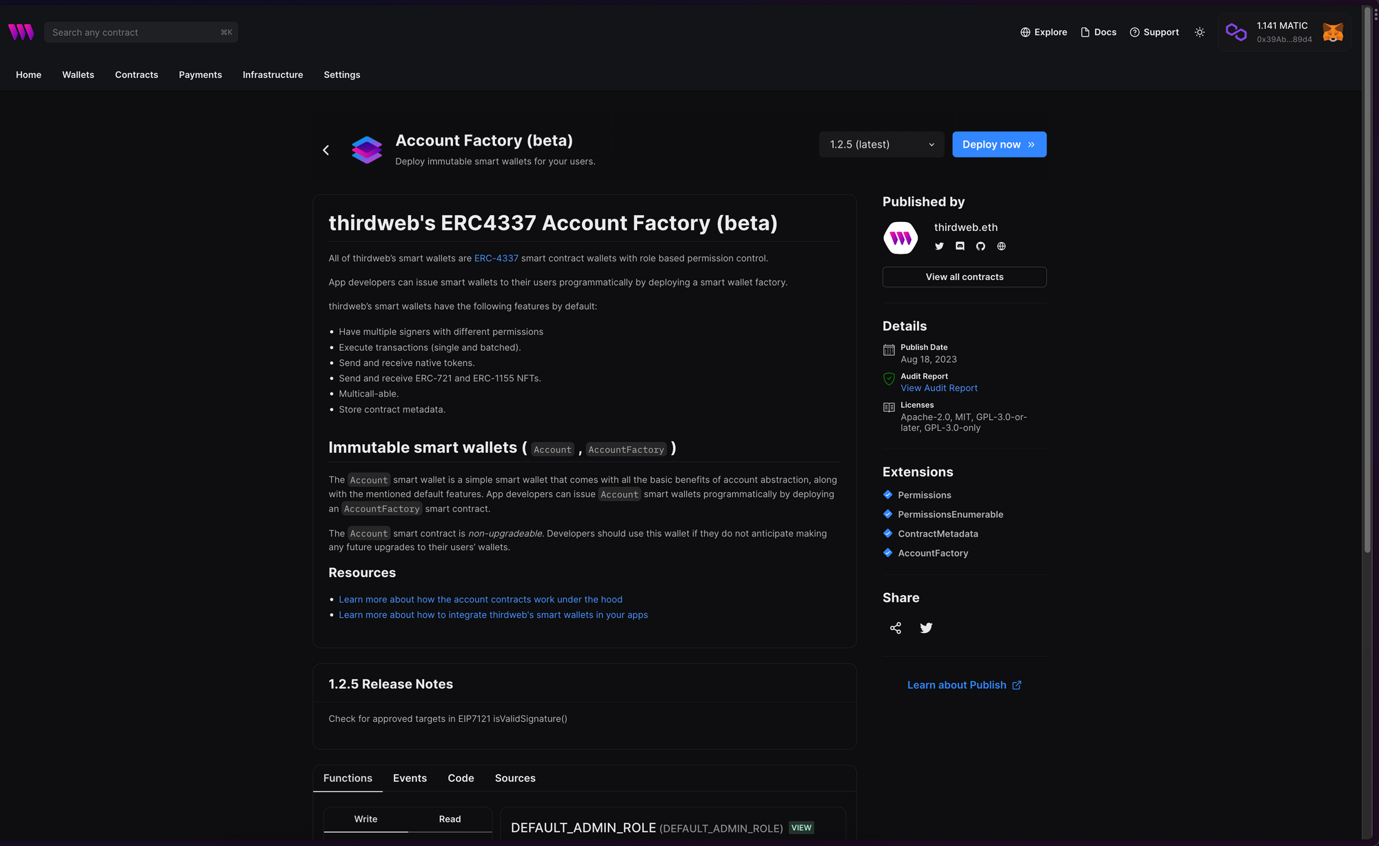Account Factory contract