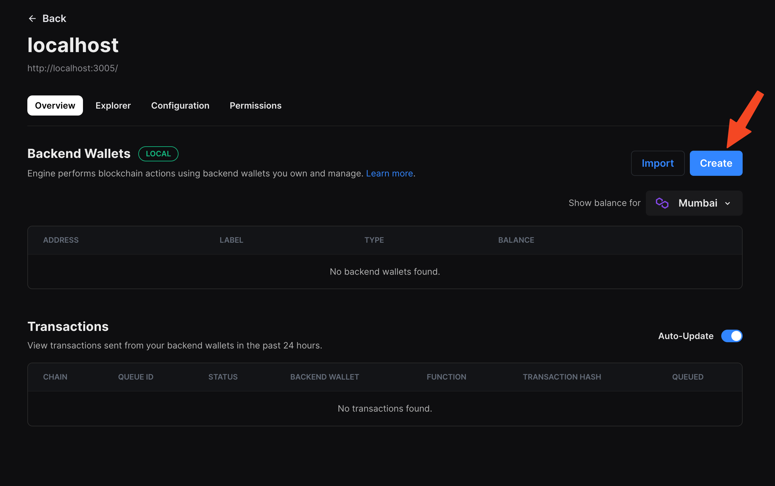 Create a backend wallet for engine