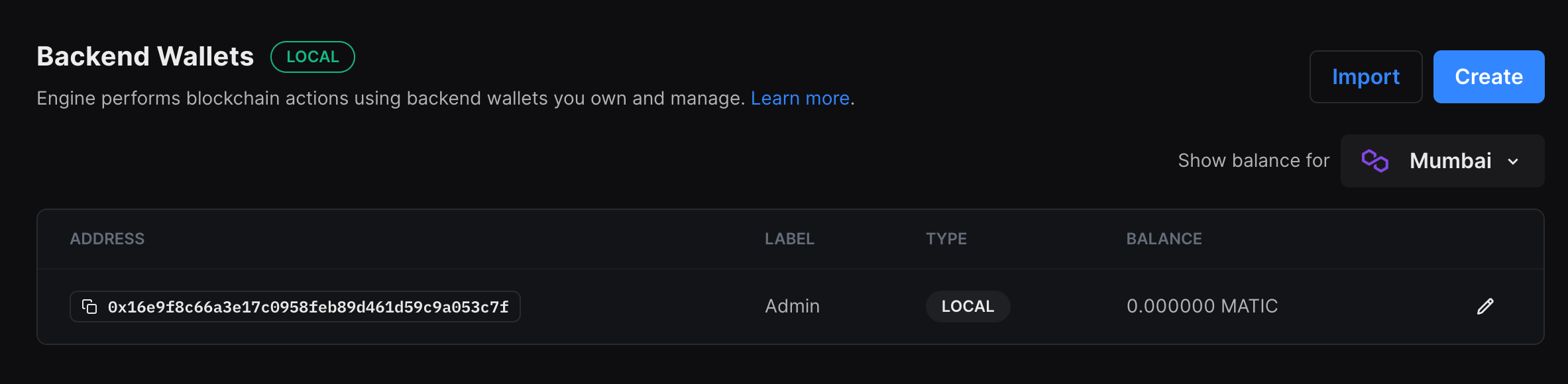 A wallet has been created