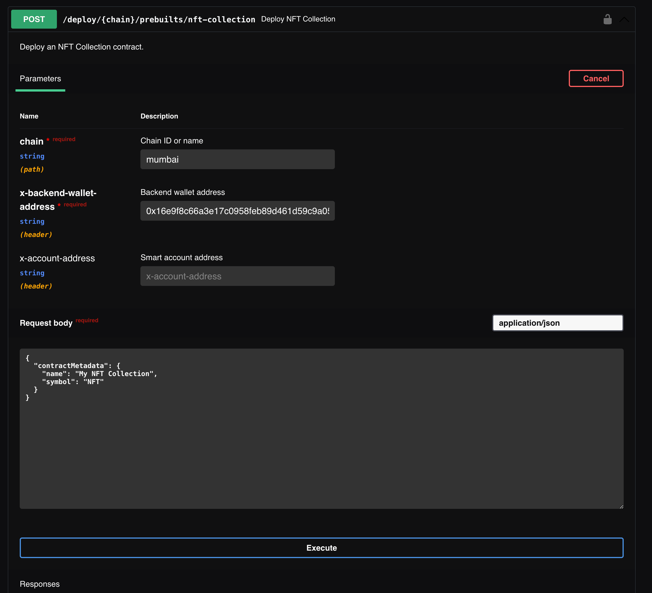 Deploy a new NFT Collection via explorer