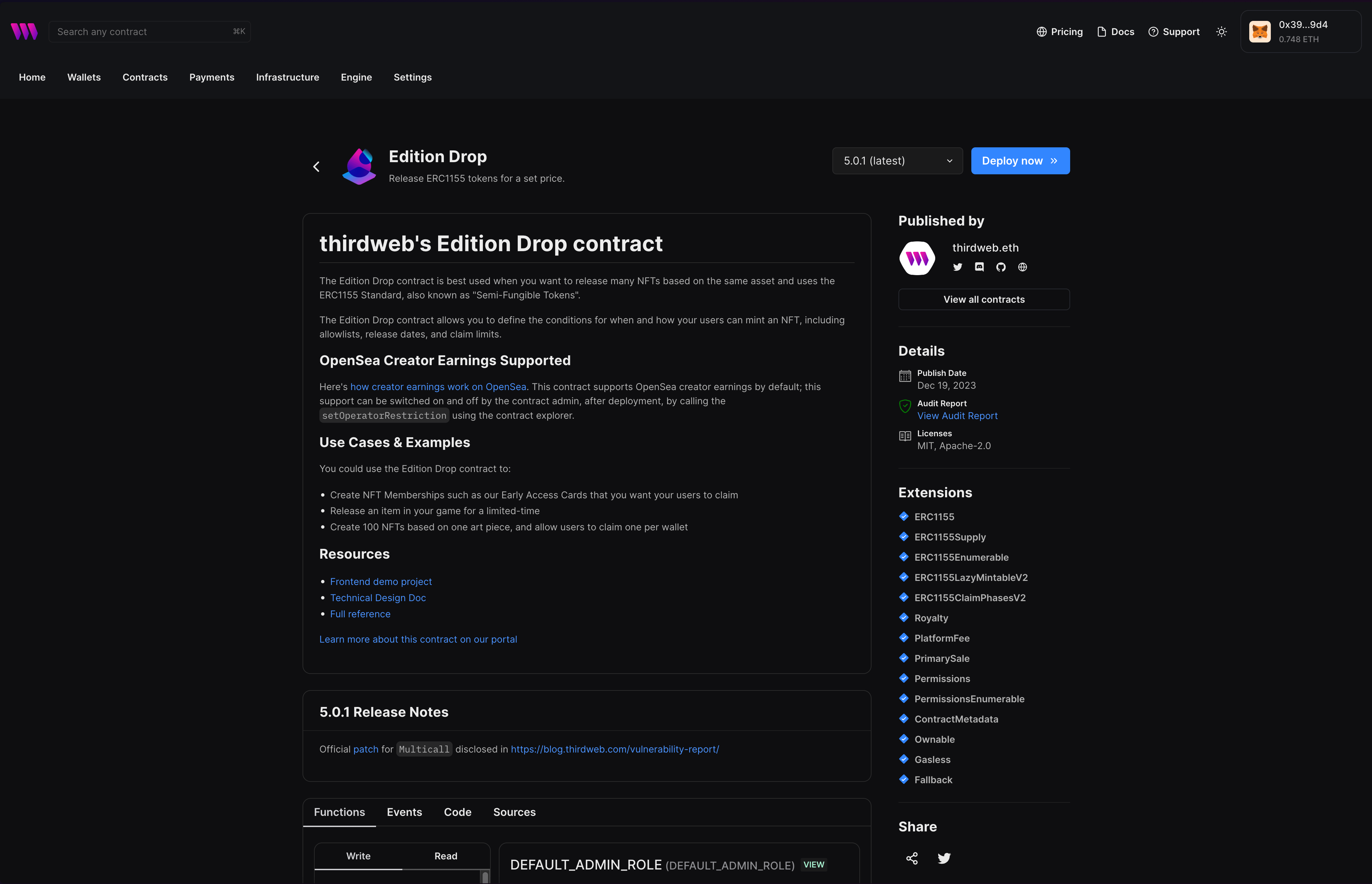 thirdweb's Edition Drop Contract