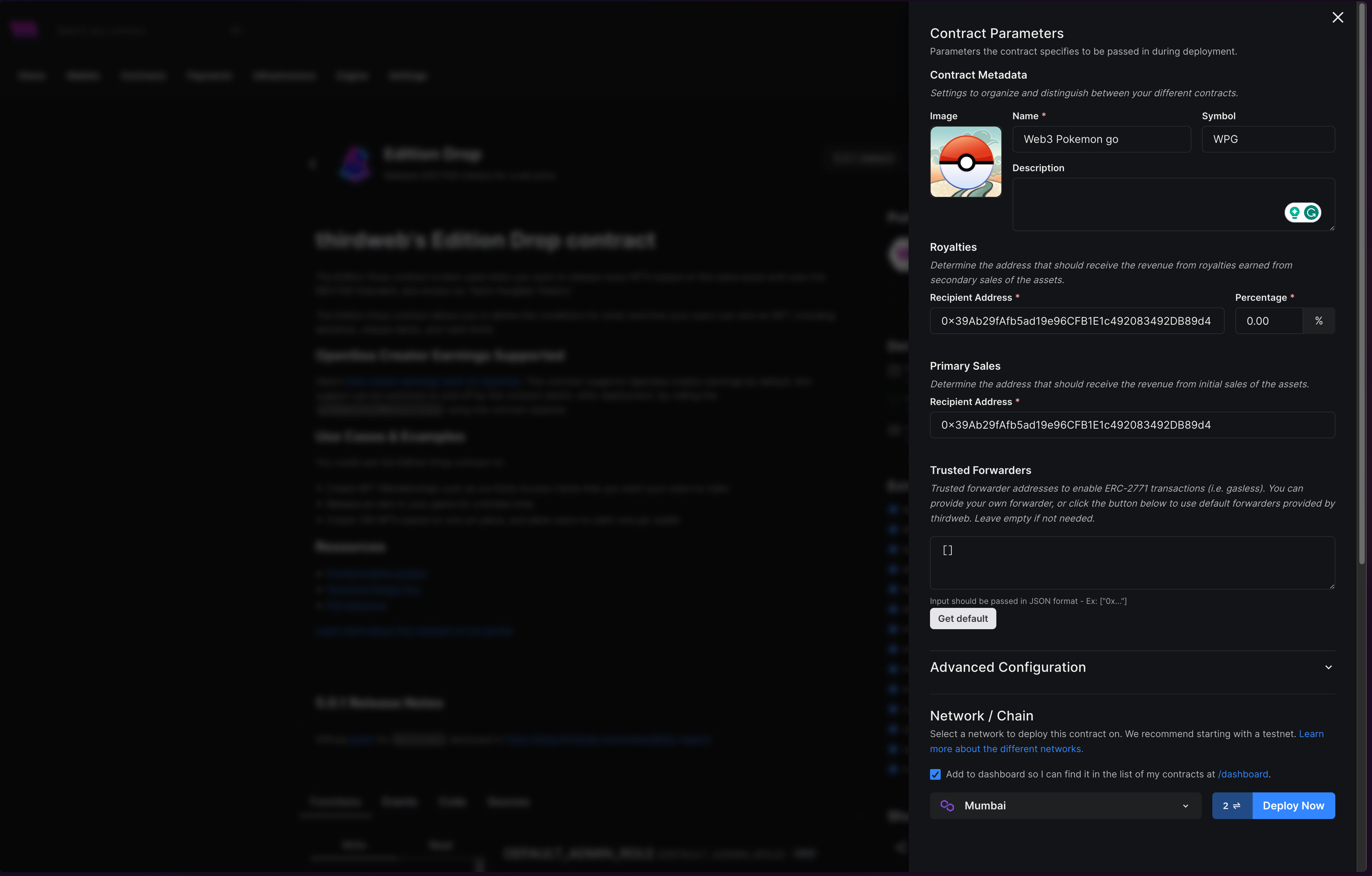Populate metadata of your contract