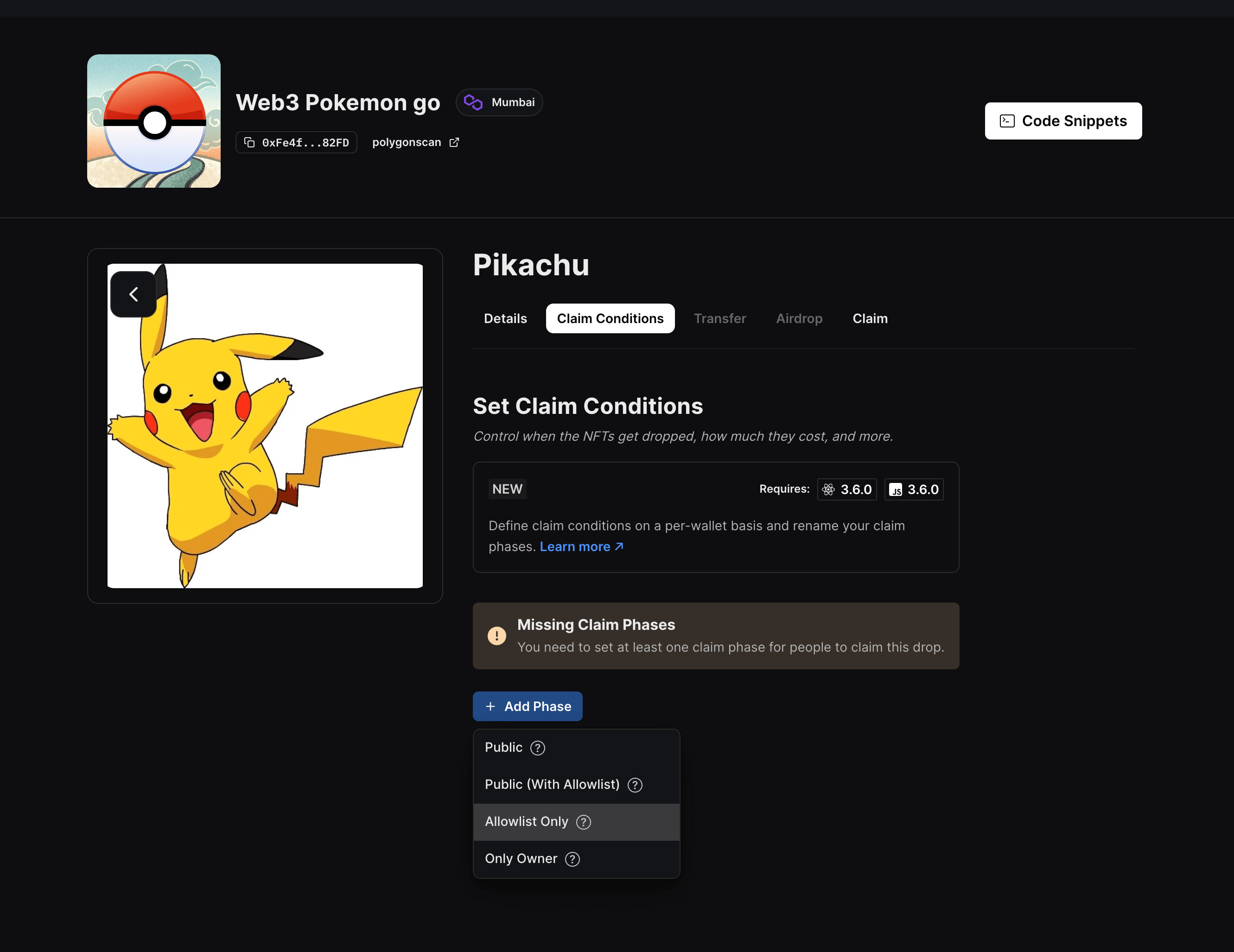 Set claim conditions for your NFT